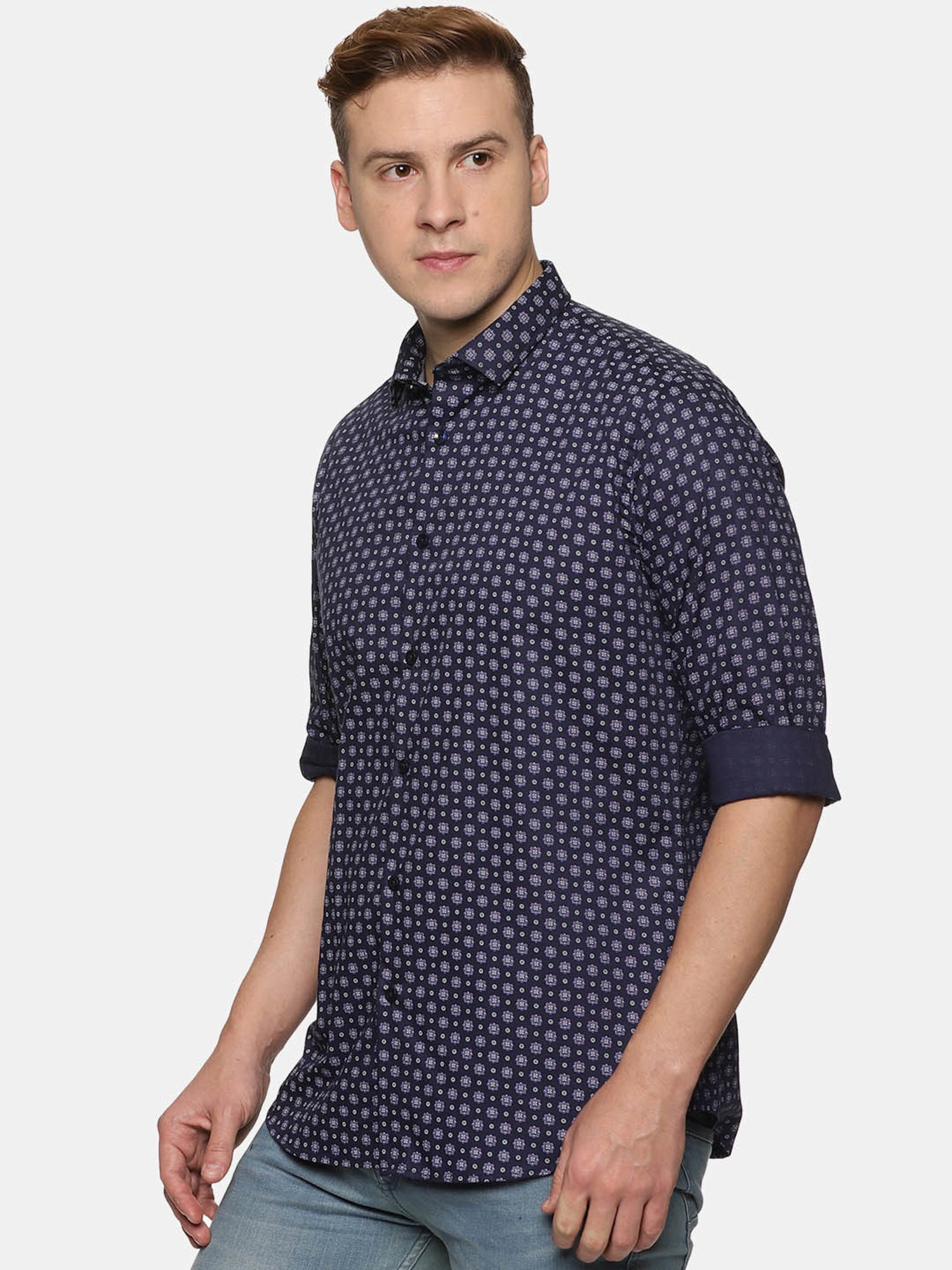 Don Vino Navy Slim Fit Floral Print Shirt