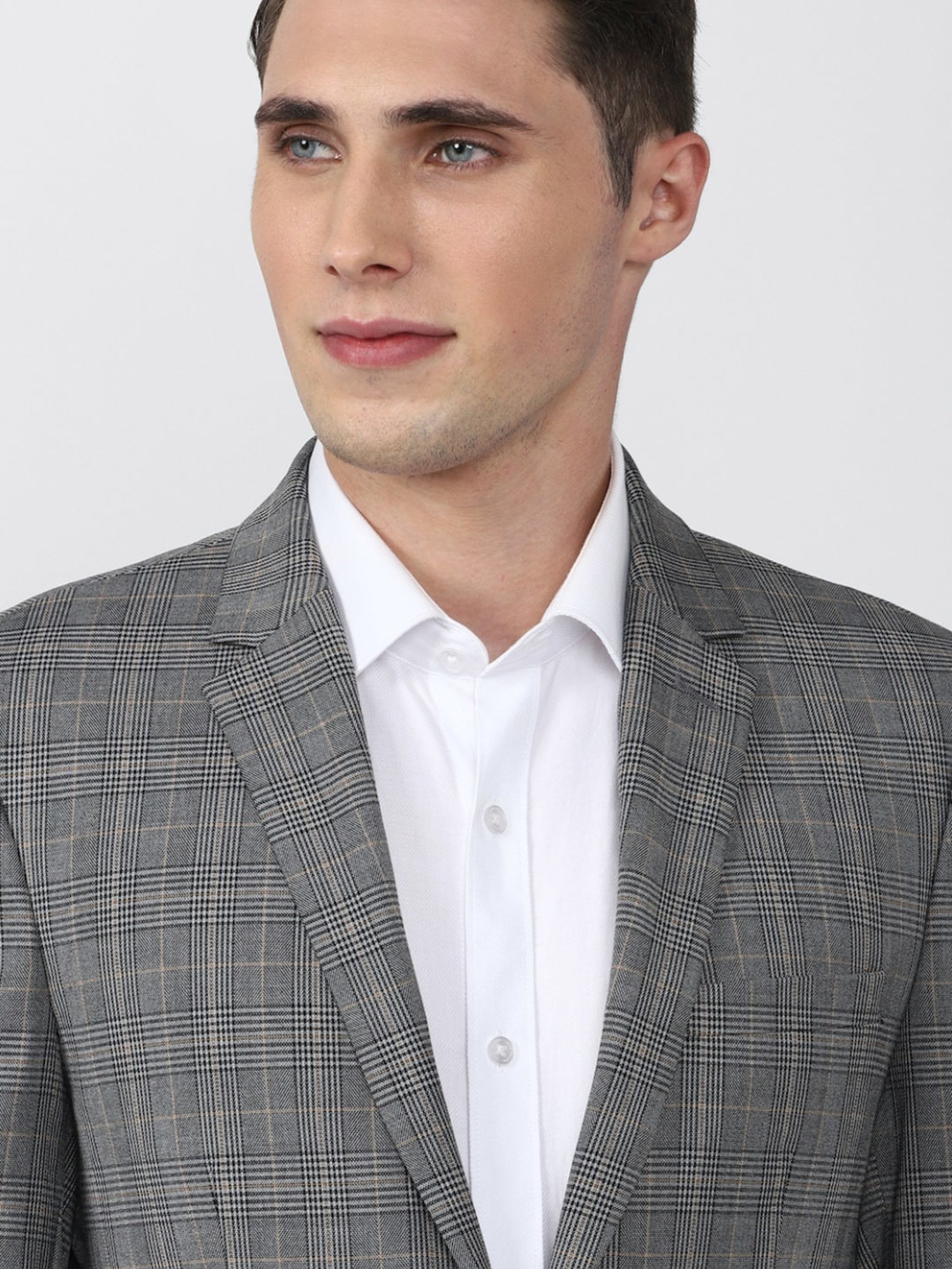 Peter England Elite Grey Slim Fit Checks Blazer