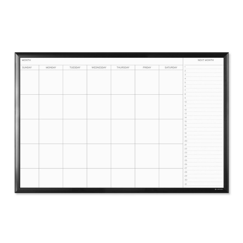 U Brands 36"x24" Magnetic Dry Erase Calendar Board Black Aluminum Frame