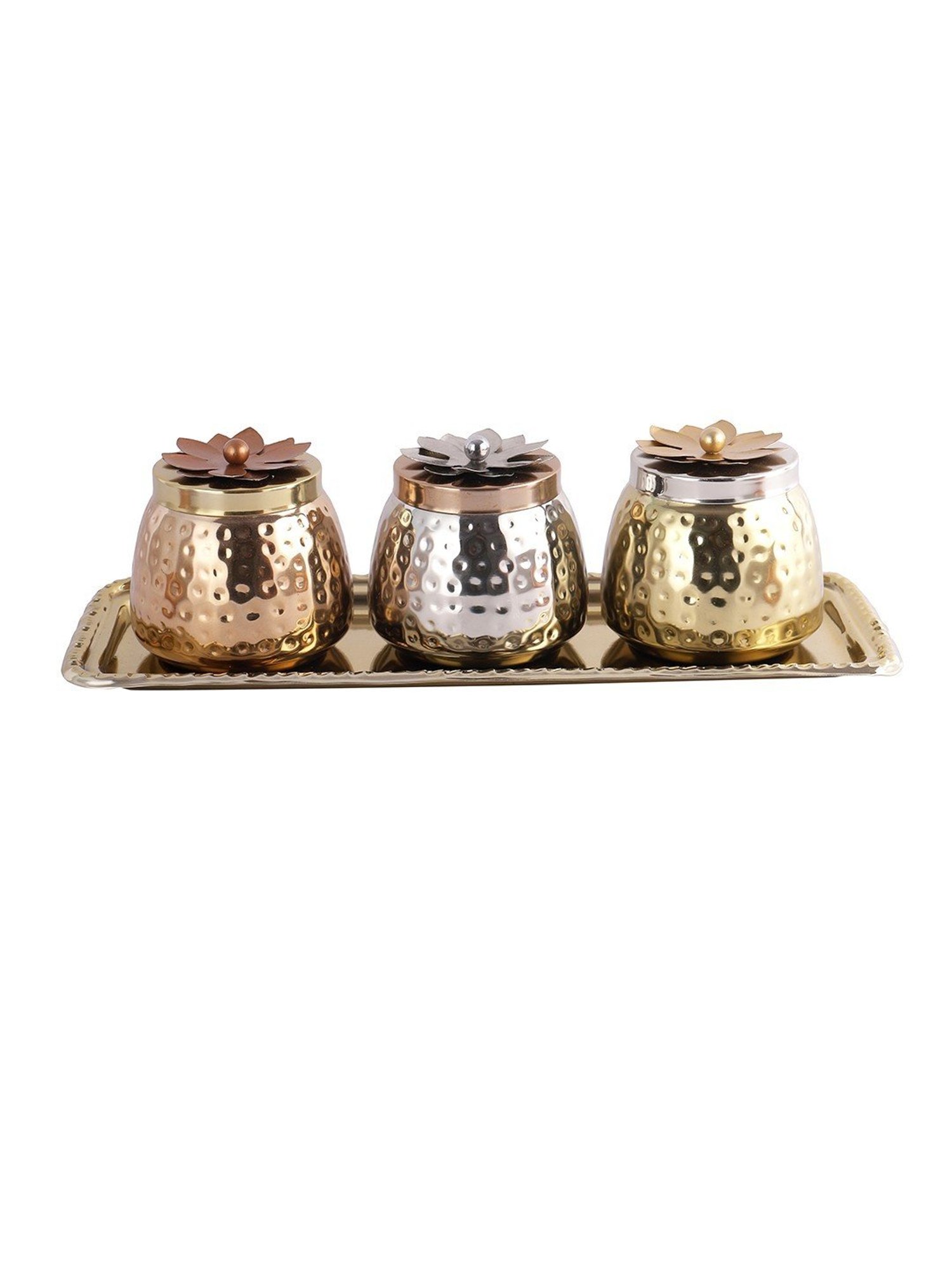 Aapno Rajasthan Multicolor Stone 3 Jars with Tray