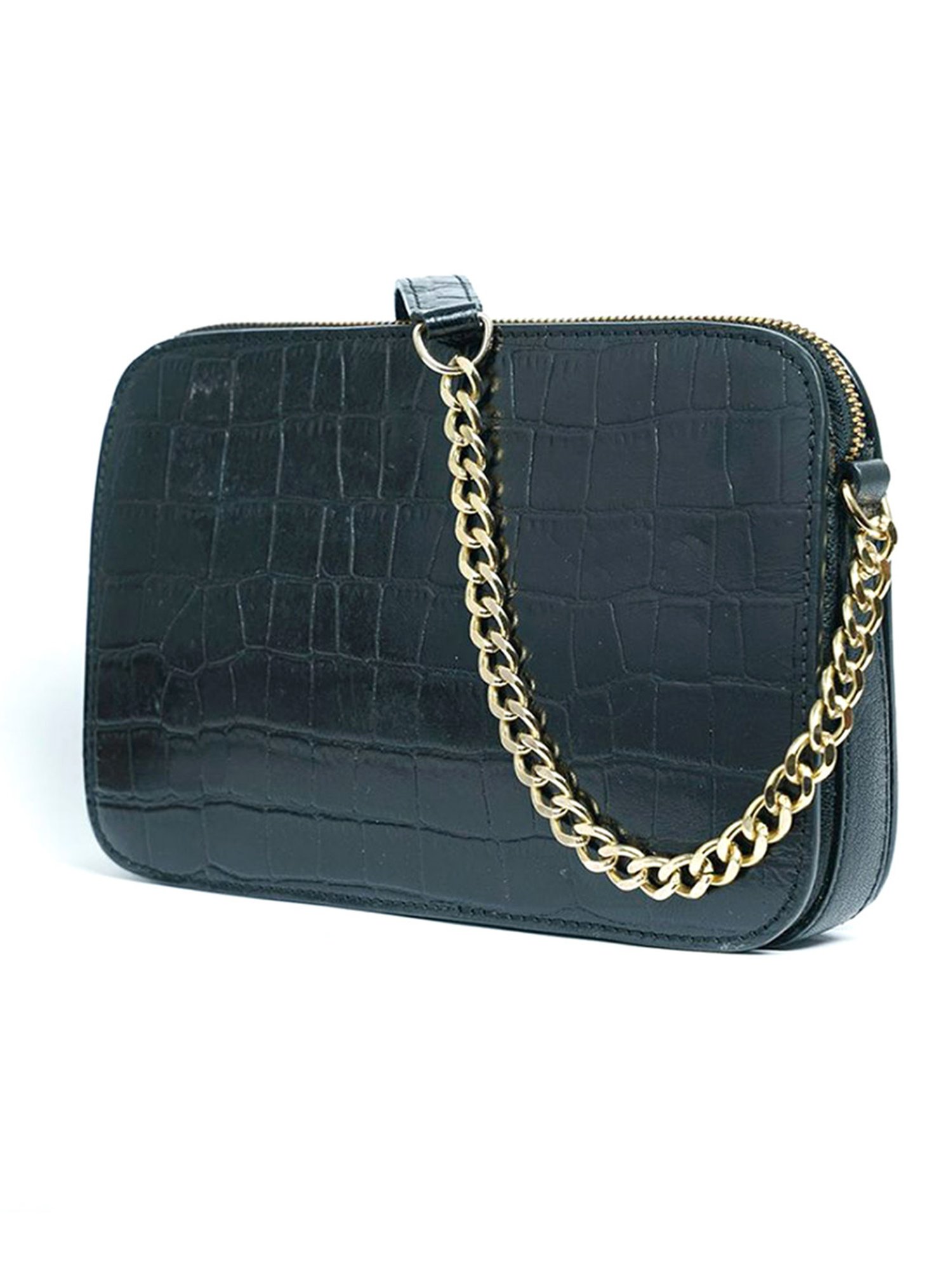 RI2K London Black Leather Small Textured Cross Body Bag