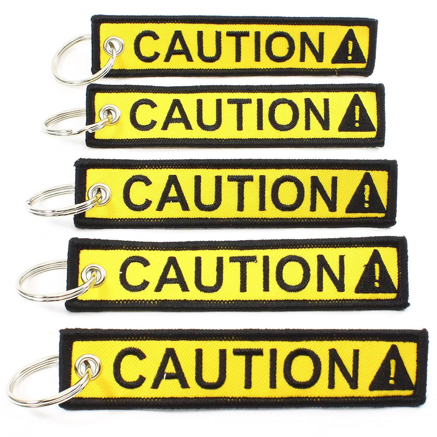 CAUTION Key Chain SAFETY Tag Yellow Black SIZE: 1in by 5in QTY: 5 pack - by Rotary13B1
