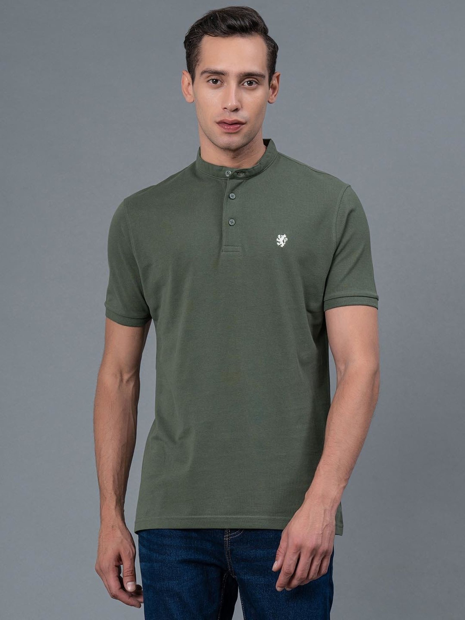 Red Tape Stone Green Regular Fit Cotton T-Shirt