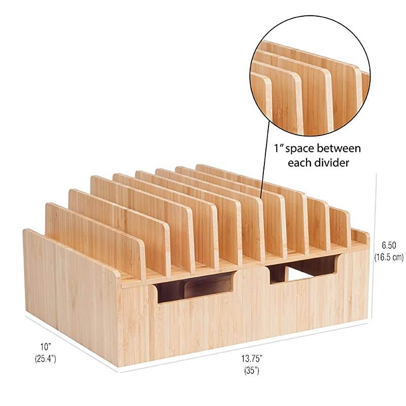 Bamboo 10Port Charging Station Docking Organizer for Smartphones Tablets FamilySized for use in Corporate Offices Classrooms