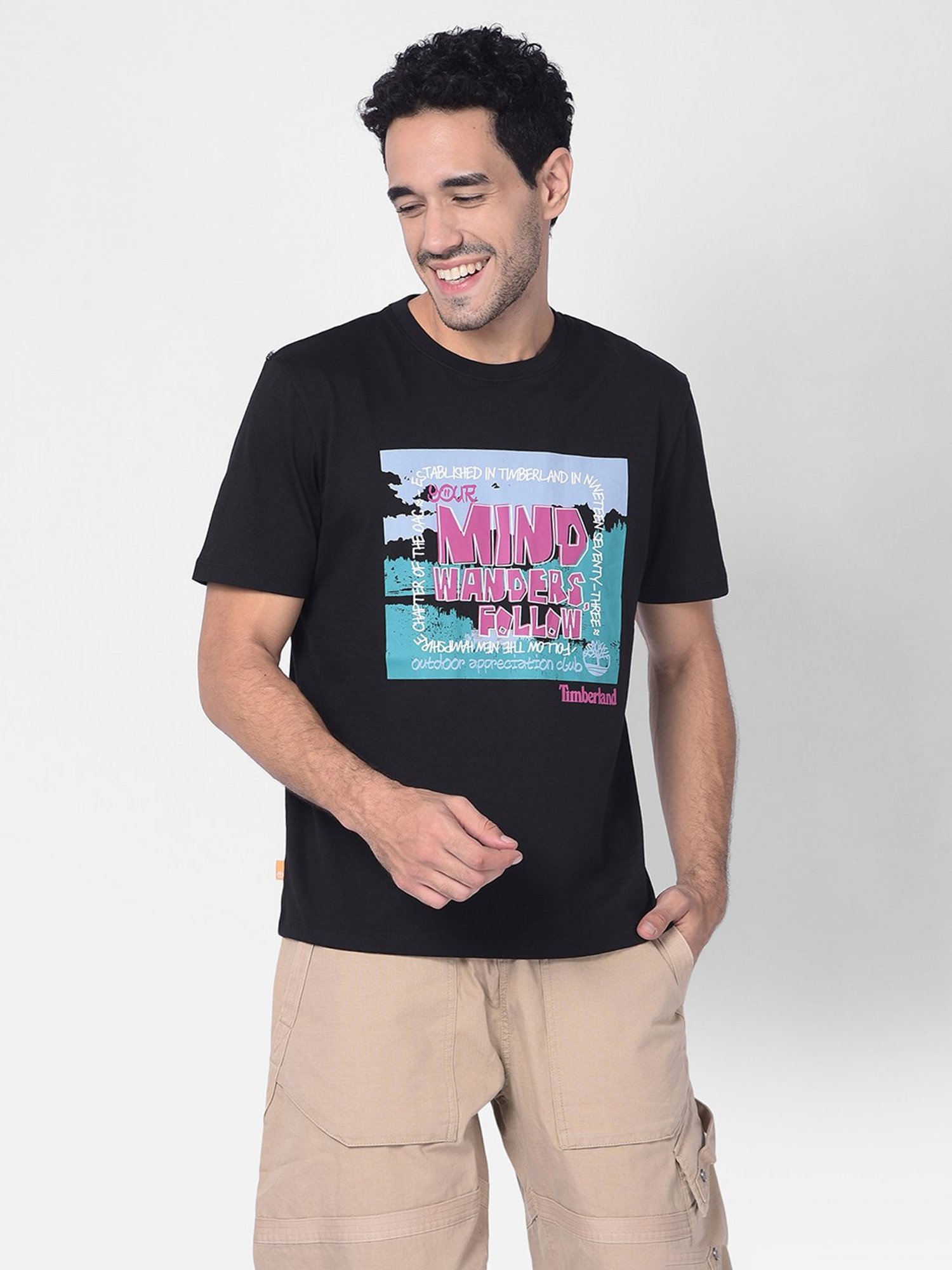 Timberland Black Regular Fit Graphic Print Crew T-Shirt