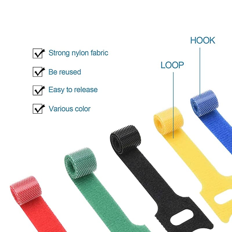 60PCS Reusable Fastening Cable Ties 6Inch Adjustable Cord Ties Microfiber Hook Loop Cords Management Wire Organizer Wraps Assorted Colors
