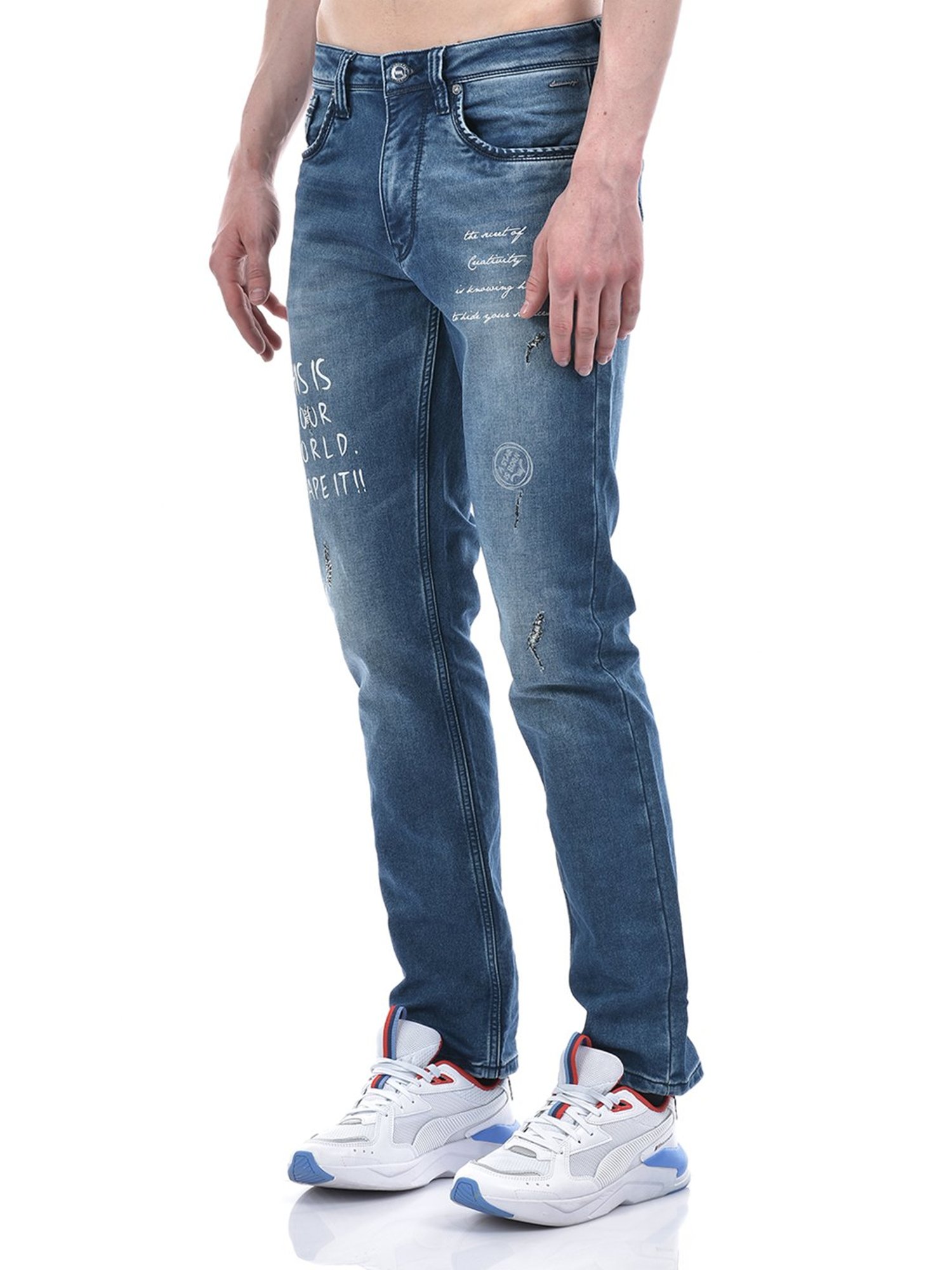 Lawman Pg3 Blue Straight Fit Lightly Washed Distressed Jeans