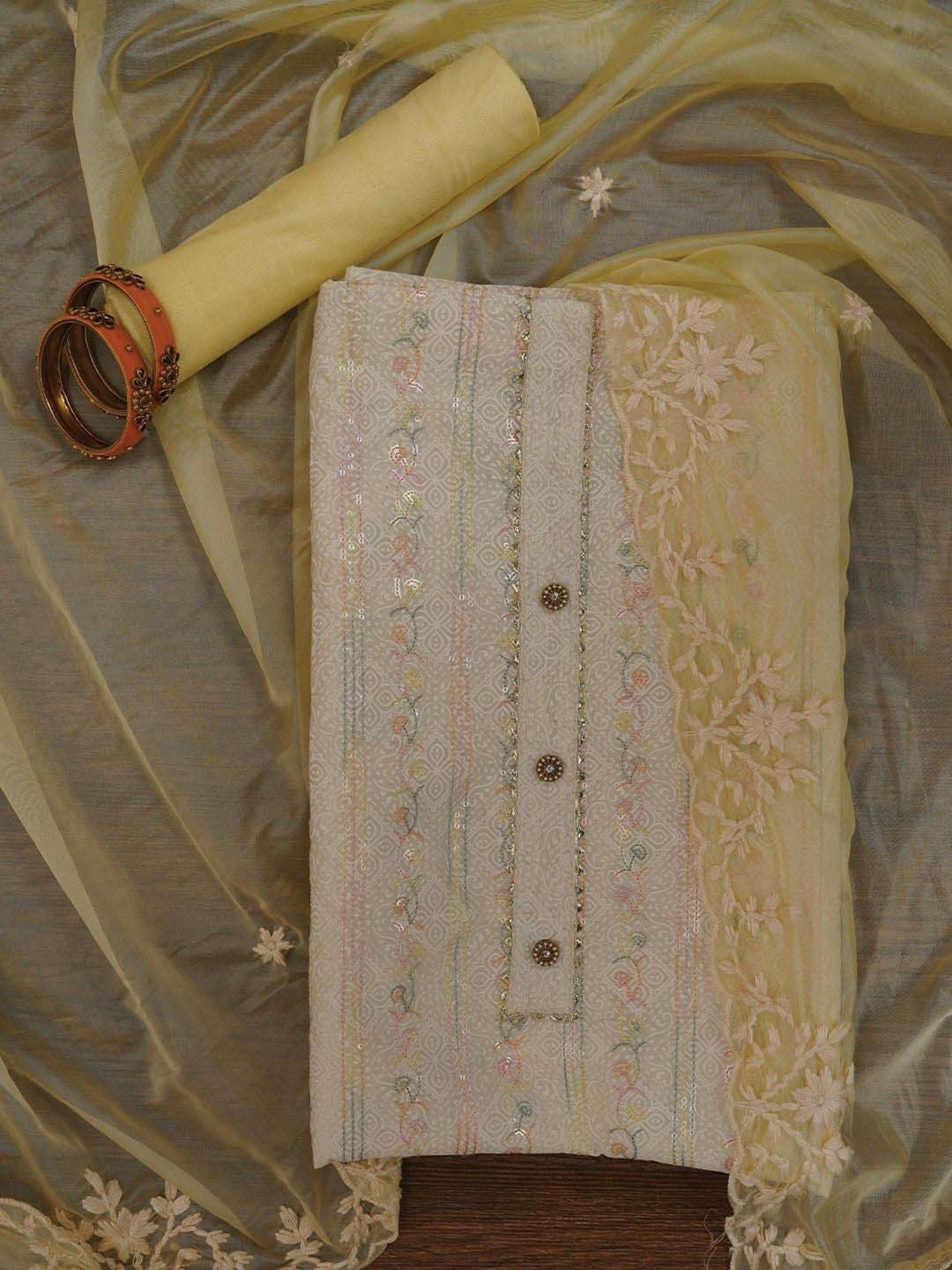 Jaipur Kurti Off-White Embroidered Unstitched Dress Material