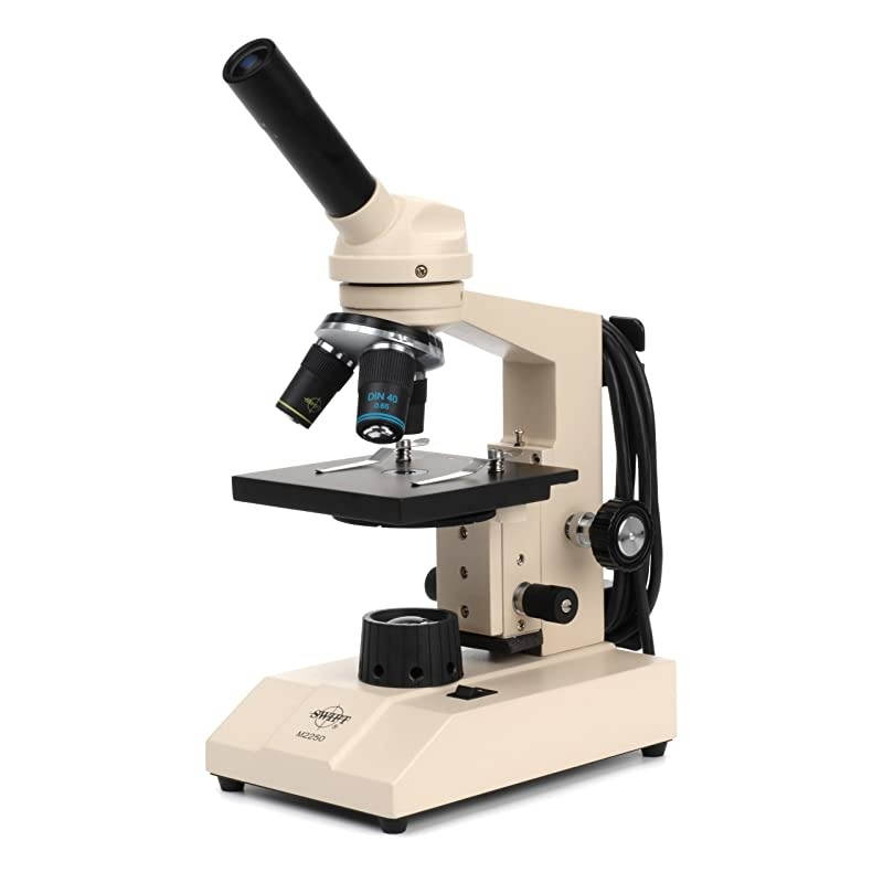 M2251C Basic Monocular Compound Microscope, WF10x Eyepiece, 40x-400x Magnification, Brightfield, LED Illumination, Iris Diaphragm, Plain Stage, 110V or Battery-Powered