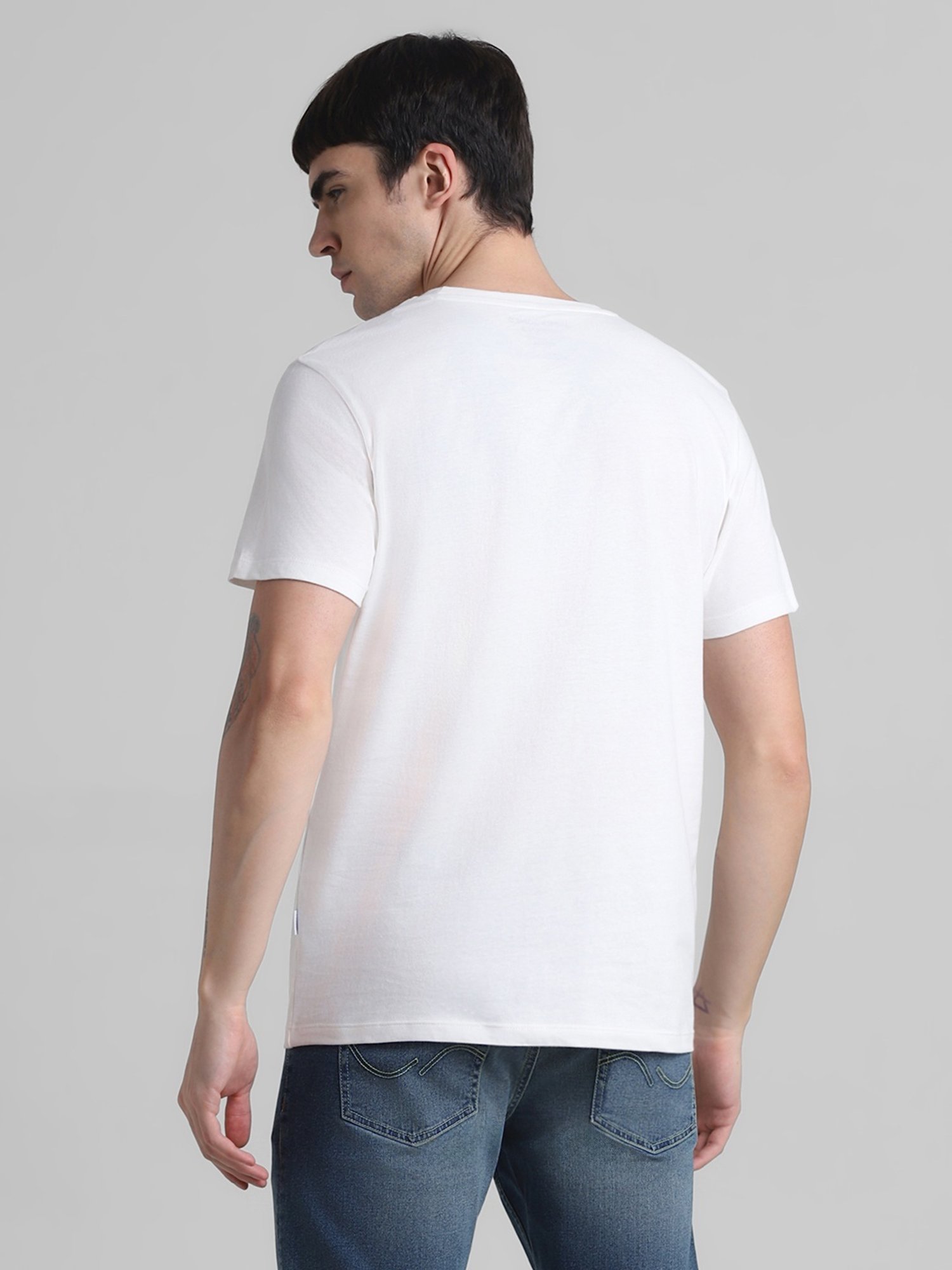 Jack & Jones Cloud Dancer Cotton Regular Fit Printed T-Shirt