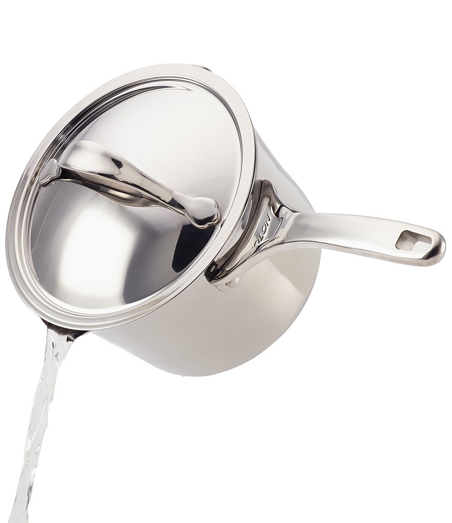 Anolon Nouvelle Copper Stainless Steel 3.5-Quart Covered Straining Saucepan with Lid