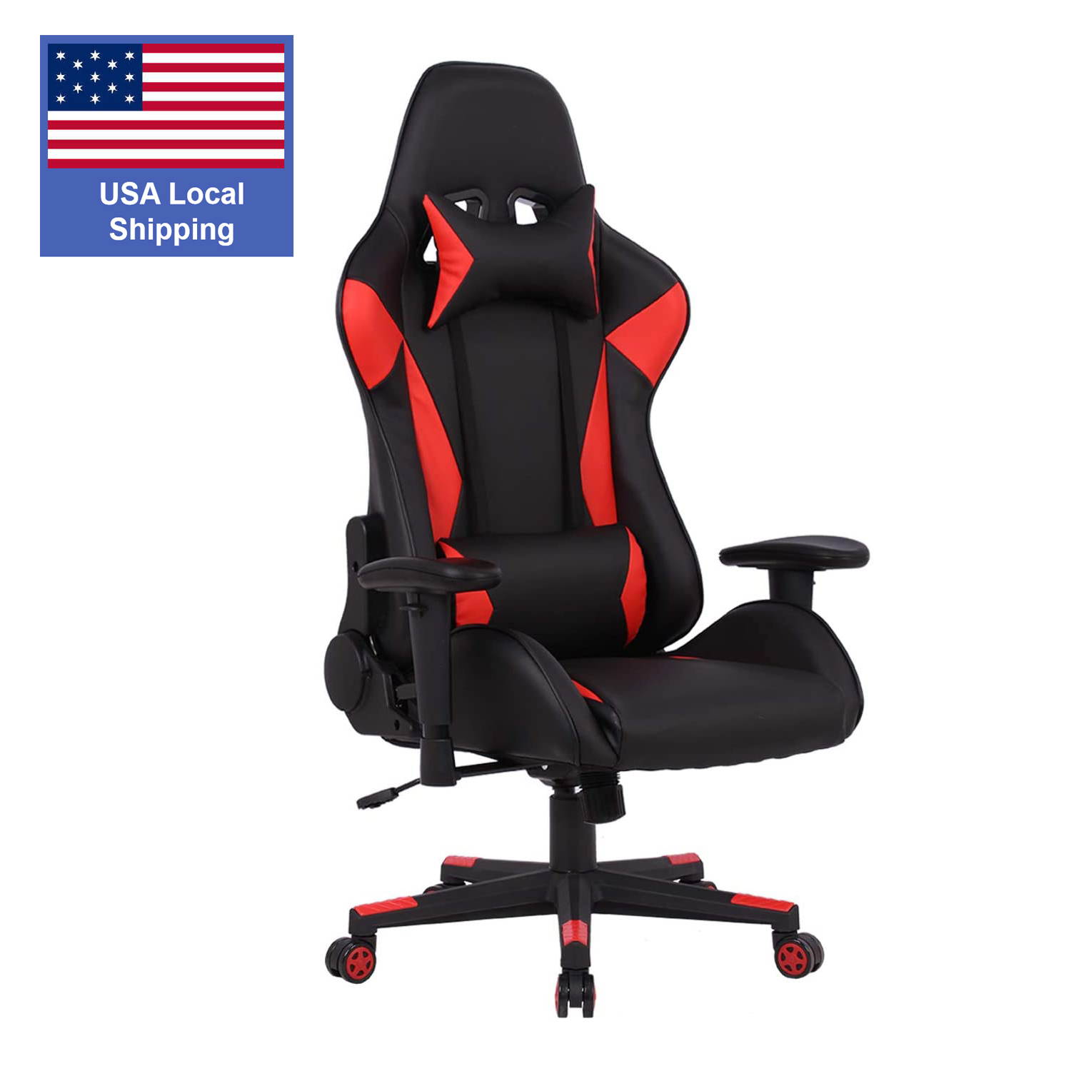 SMUGDESK Gaming Chair Racing E-Sports Chair High Back Game Chair Seat Height Armrest Adjustable Swivel Ergonomic Task Chair with Headrest and Lumbar Support, Red