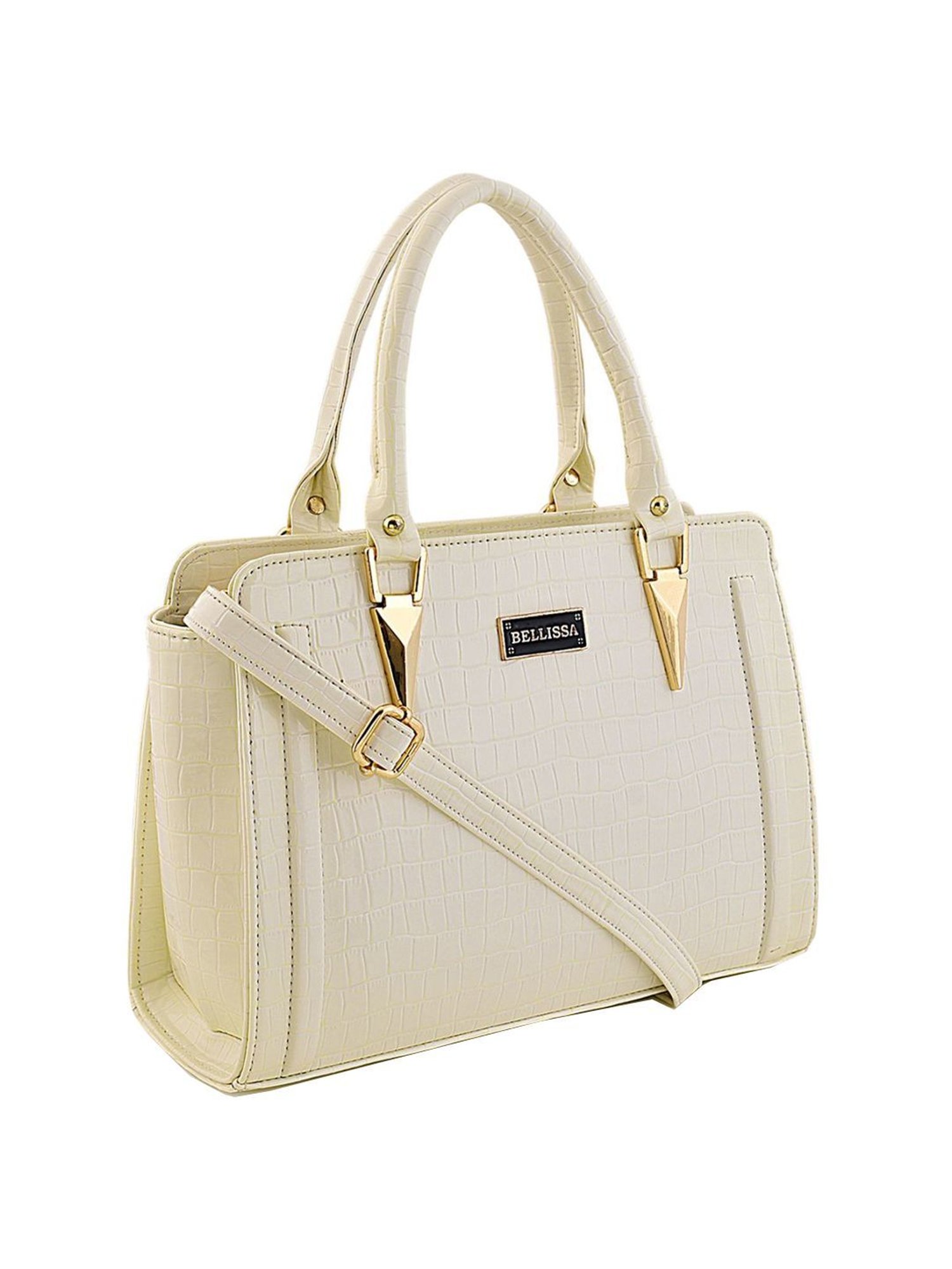Bellissa White Textured Medium Premium Handbag