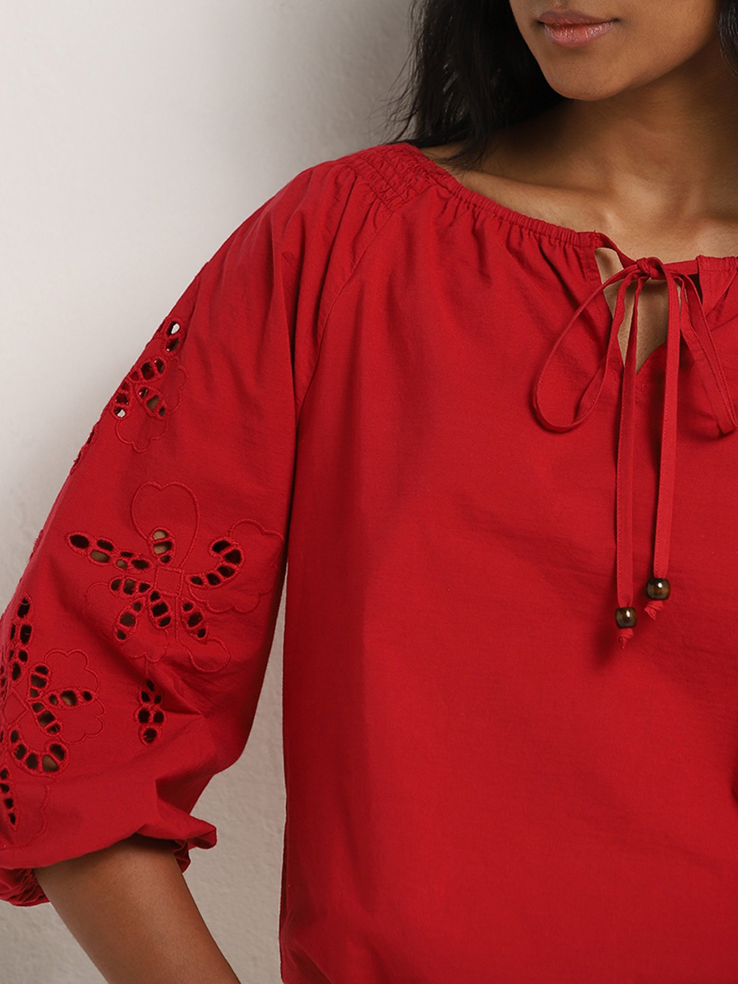 LOV by Westside Red Schiffli Design Blouse