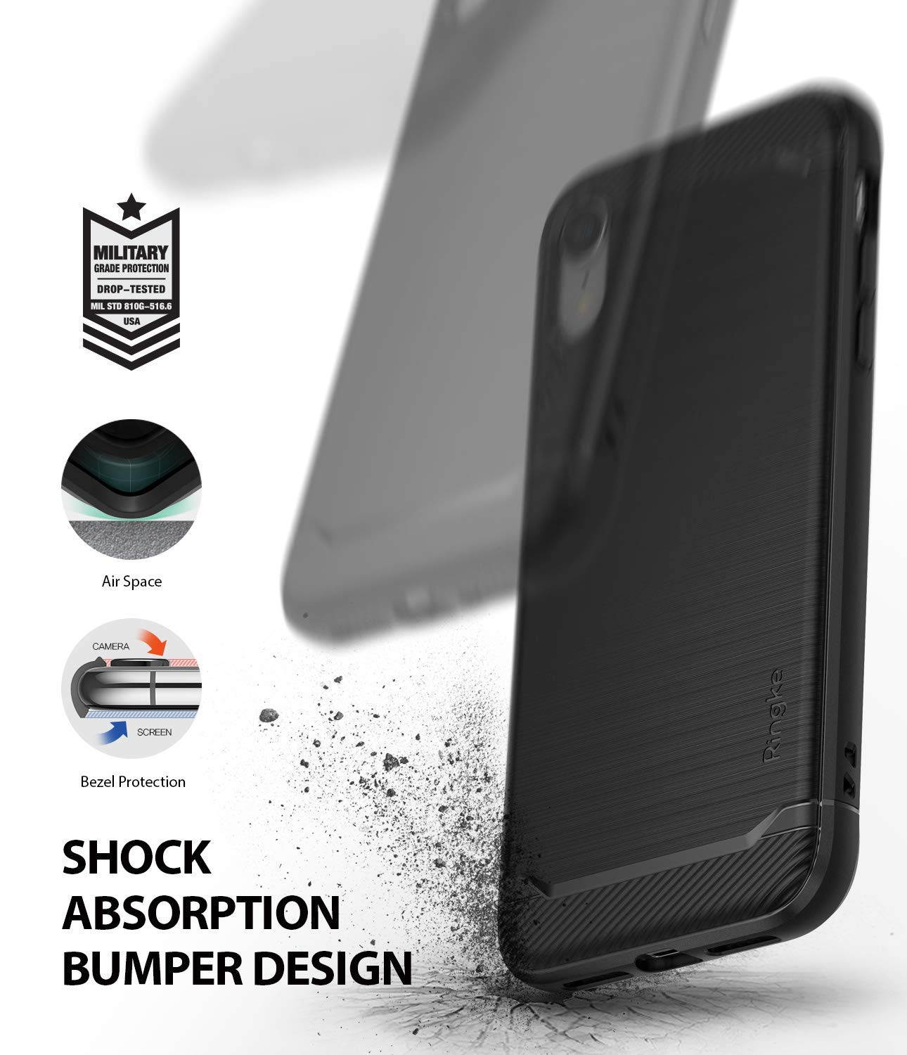 iPhone XR Case, Ringke [Onyx] Dynamic Brushed Metal Design Flexible Durable TPU Anti Slip Shock Absorbent Cover for Apple iPhoneXR - Black