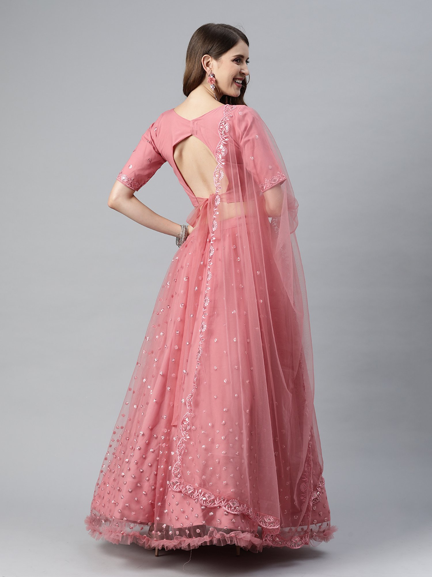 SHUBHKALA Pink Embellished Lehenga Choli Set With Dupatta