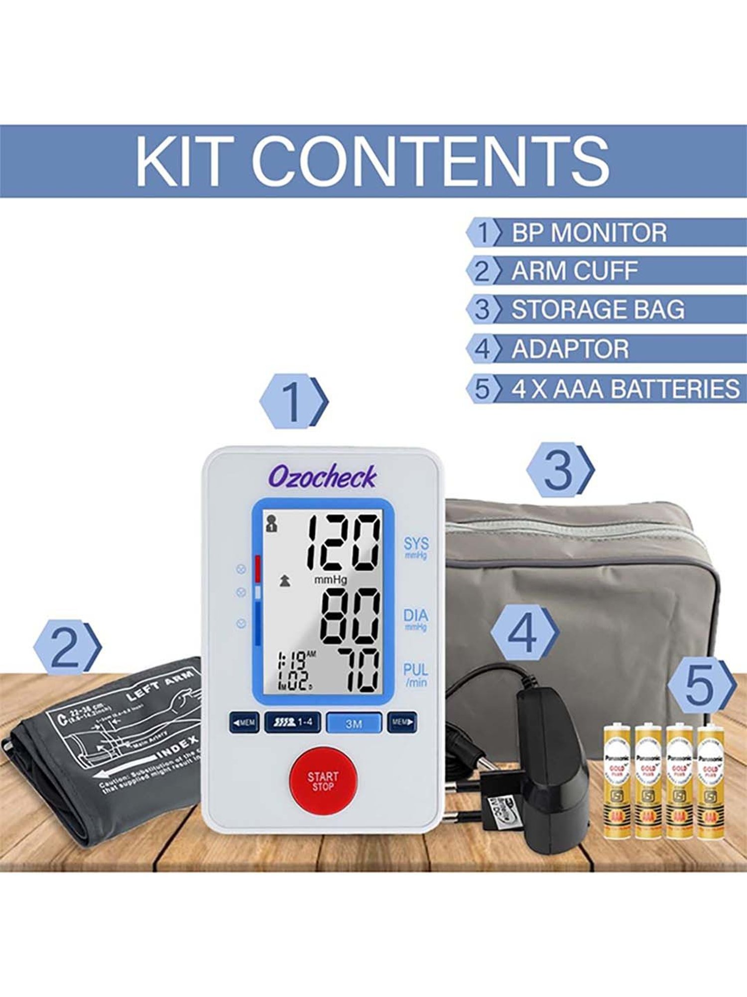 Ozocheck BP1318 Automatic Digital Blood Pressure Along With Adapter BP Machine (White)
