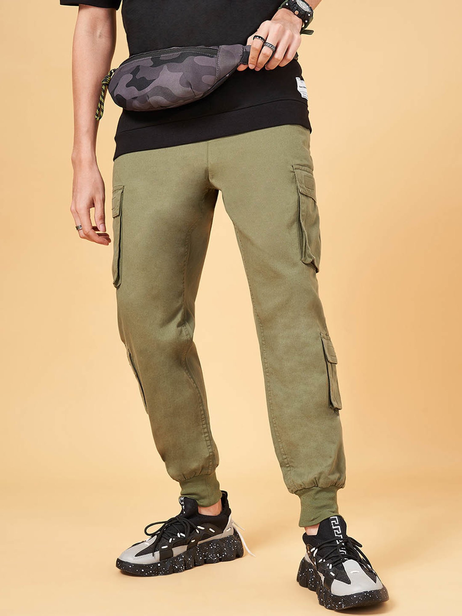 Street 808 by Pantaloons Olive Cotton Regular Fit Joggers