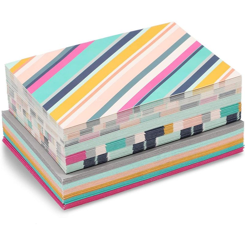 Pipilo Press 48-Pack Blank Note Cards with Colorful Envelopes, 6 Graphic Designs, Geometric & Stripes 4x8