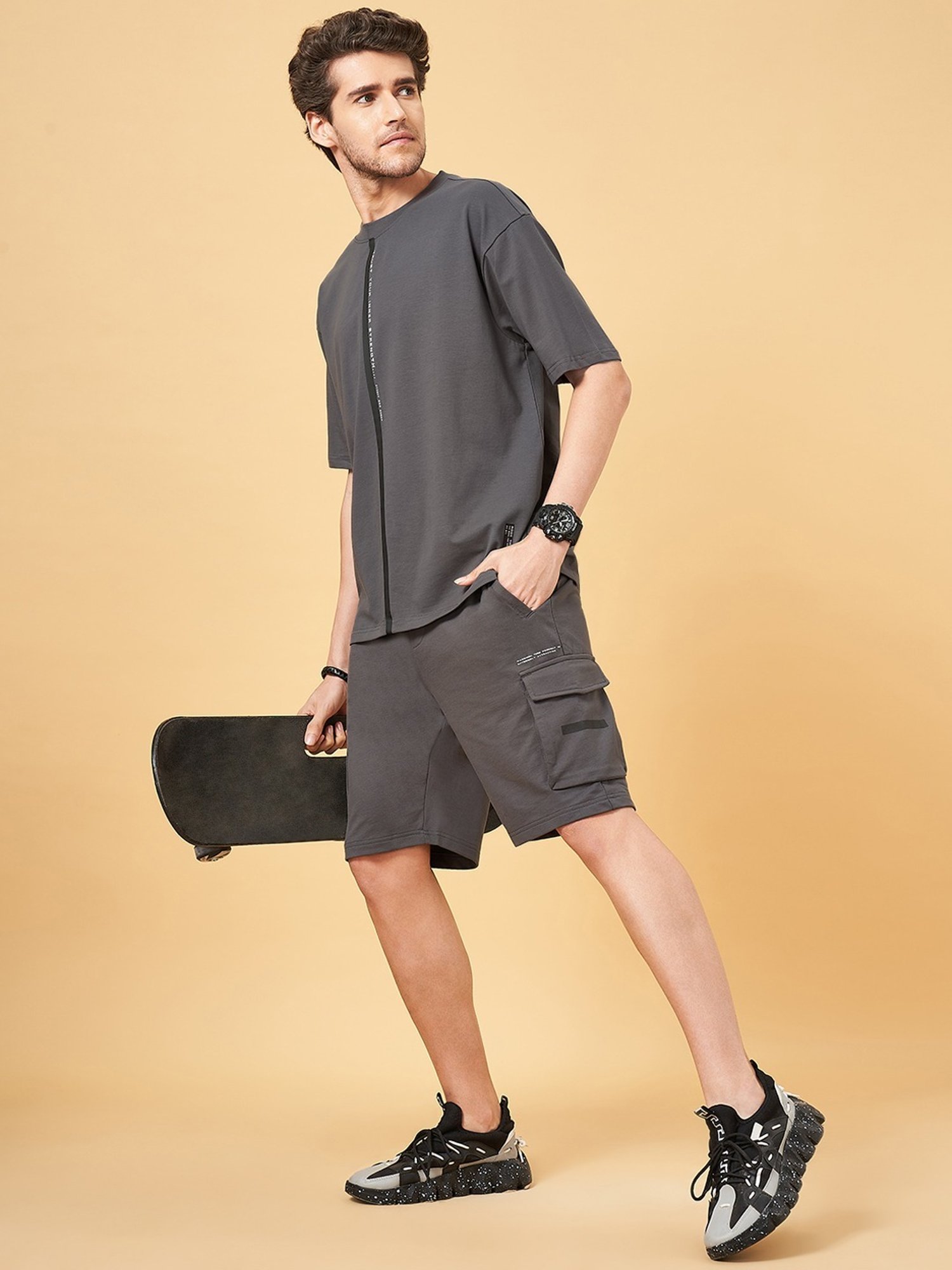 Street 808 By Pantaloons Steel Gray Boxy Fit T-Shirt