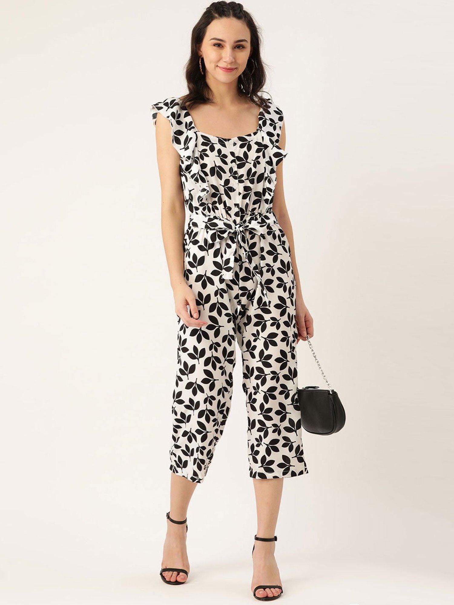 Belle Fille White & Black Printed Jumpsuit