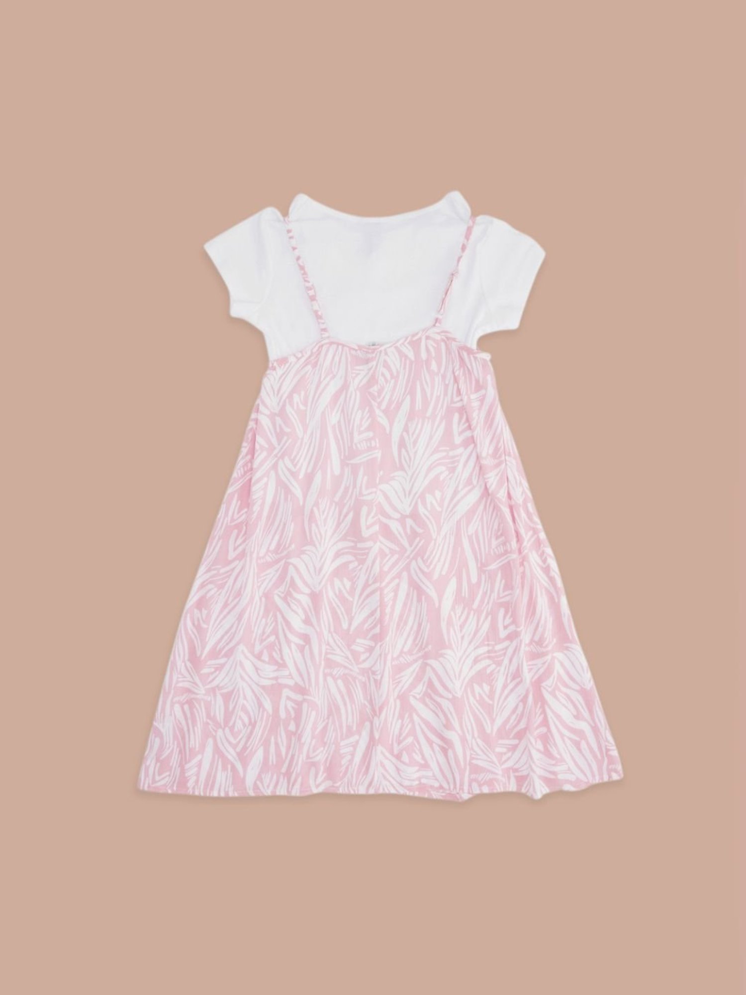 Pantaloons Junior Pink & White Cotton Printed Dress Set