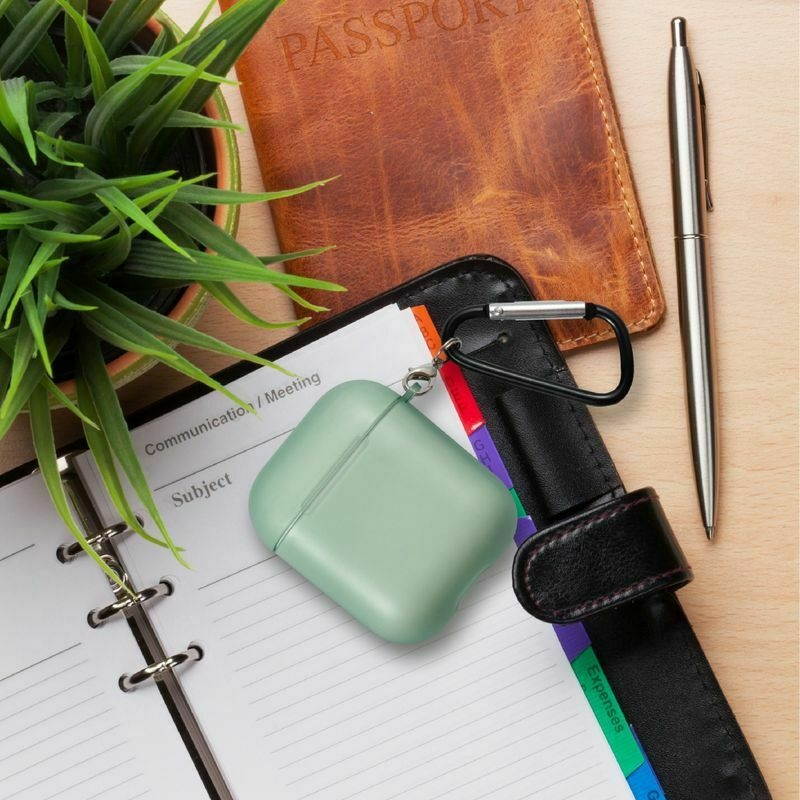 Translucent Matte Soft TPU Skin Cover Case with Keychain For AirPods 1/2, Green