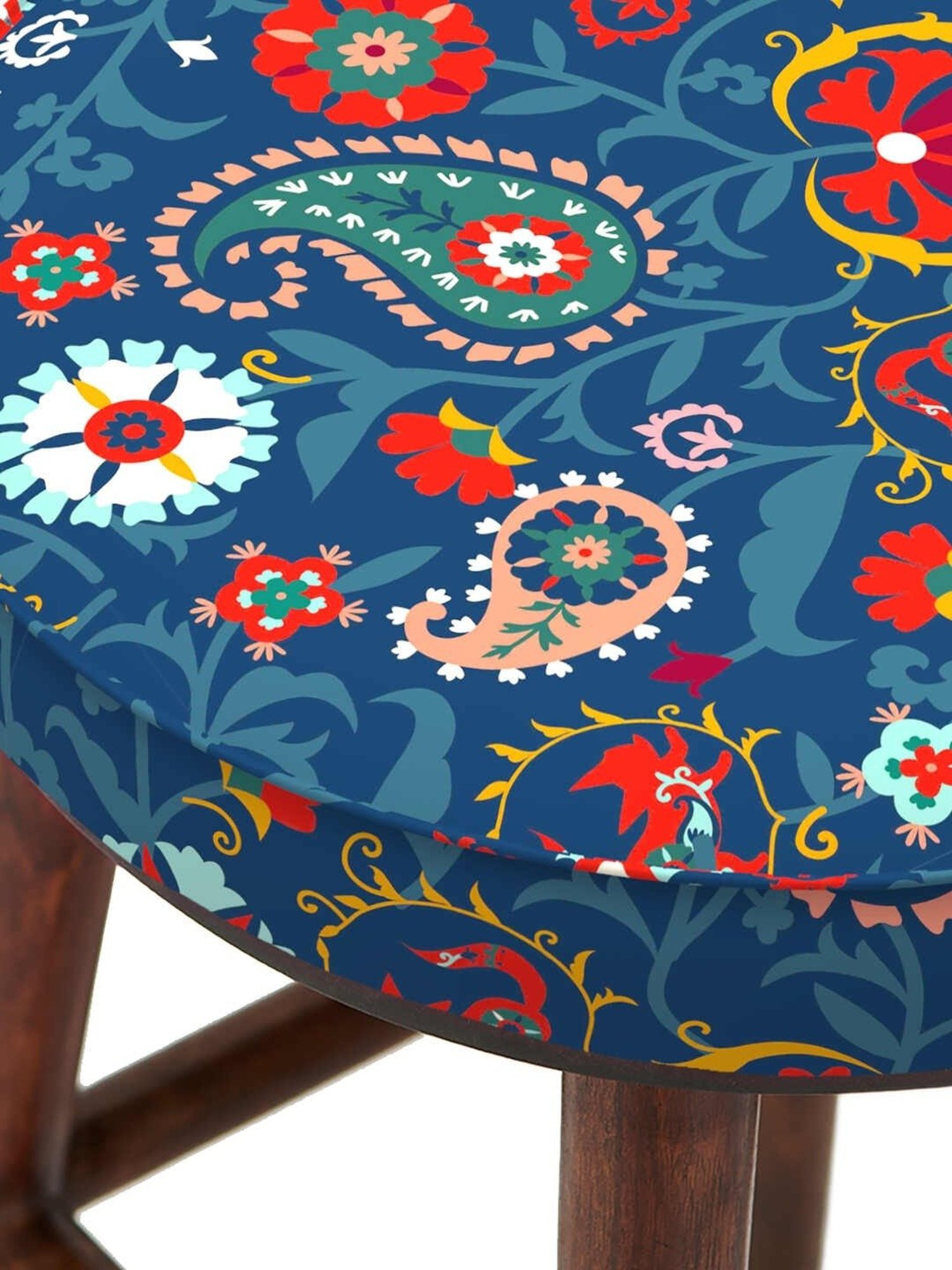 Chumbak French Sahara Solid Mustard Yellow Wood Ottoman