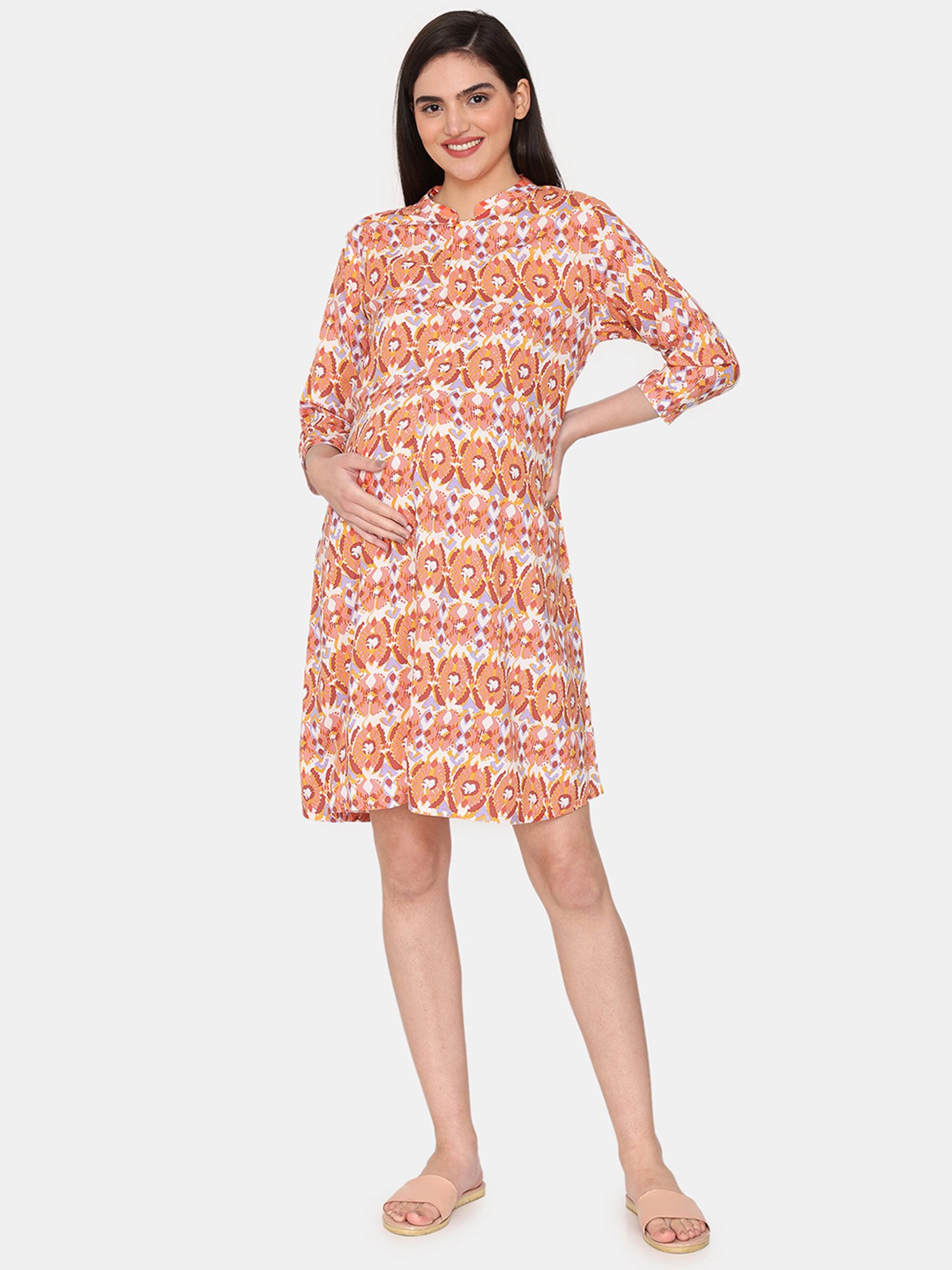 Coucou by Zivame Orange Printed Maternity Night Dress