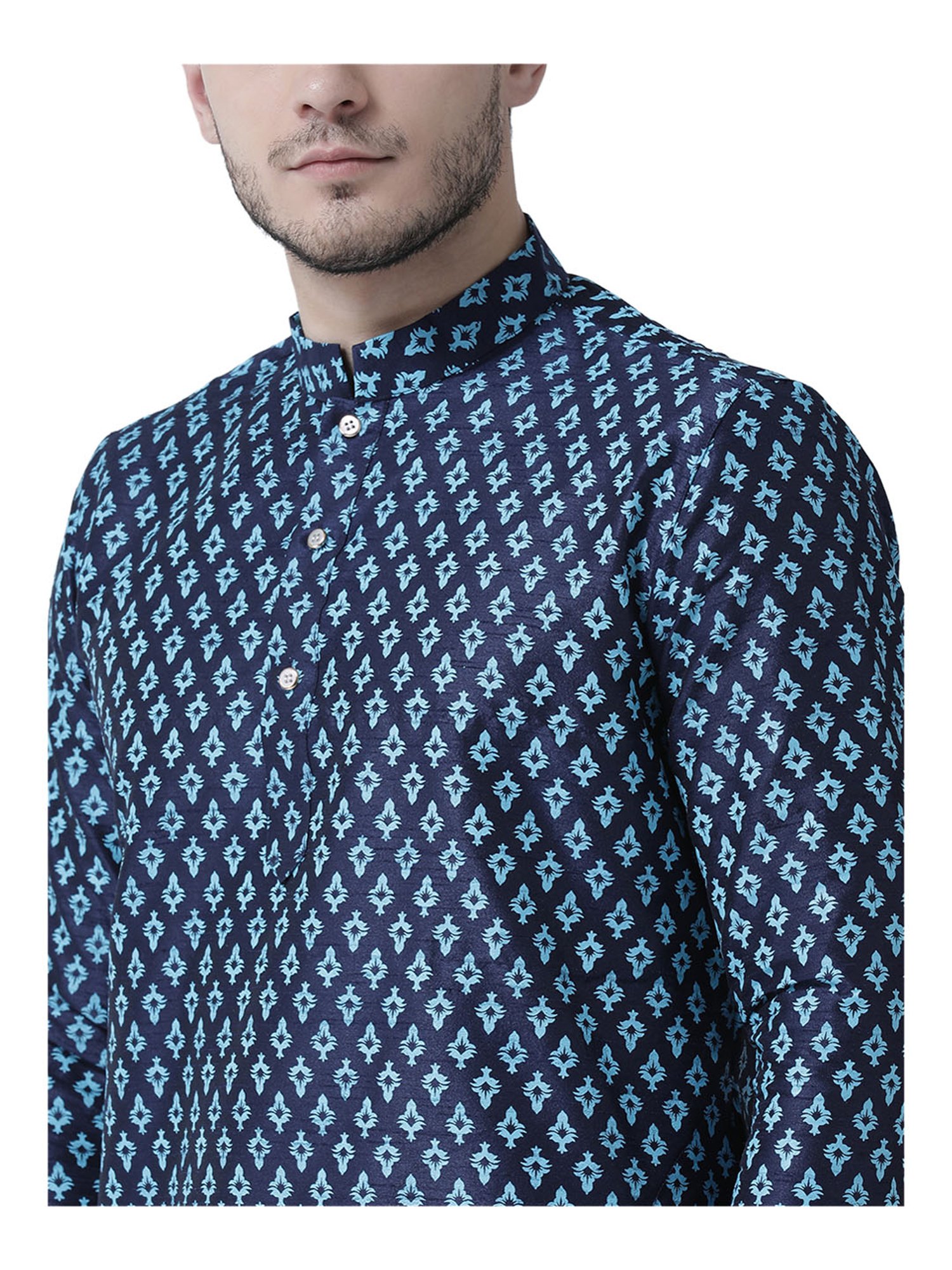 Deyann Navy Printed Full Sleeves Mandarin Collar Kurta Set