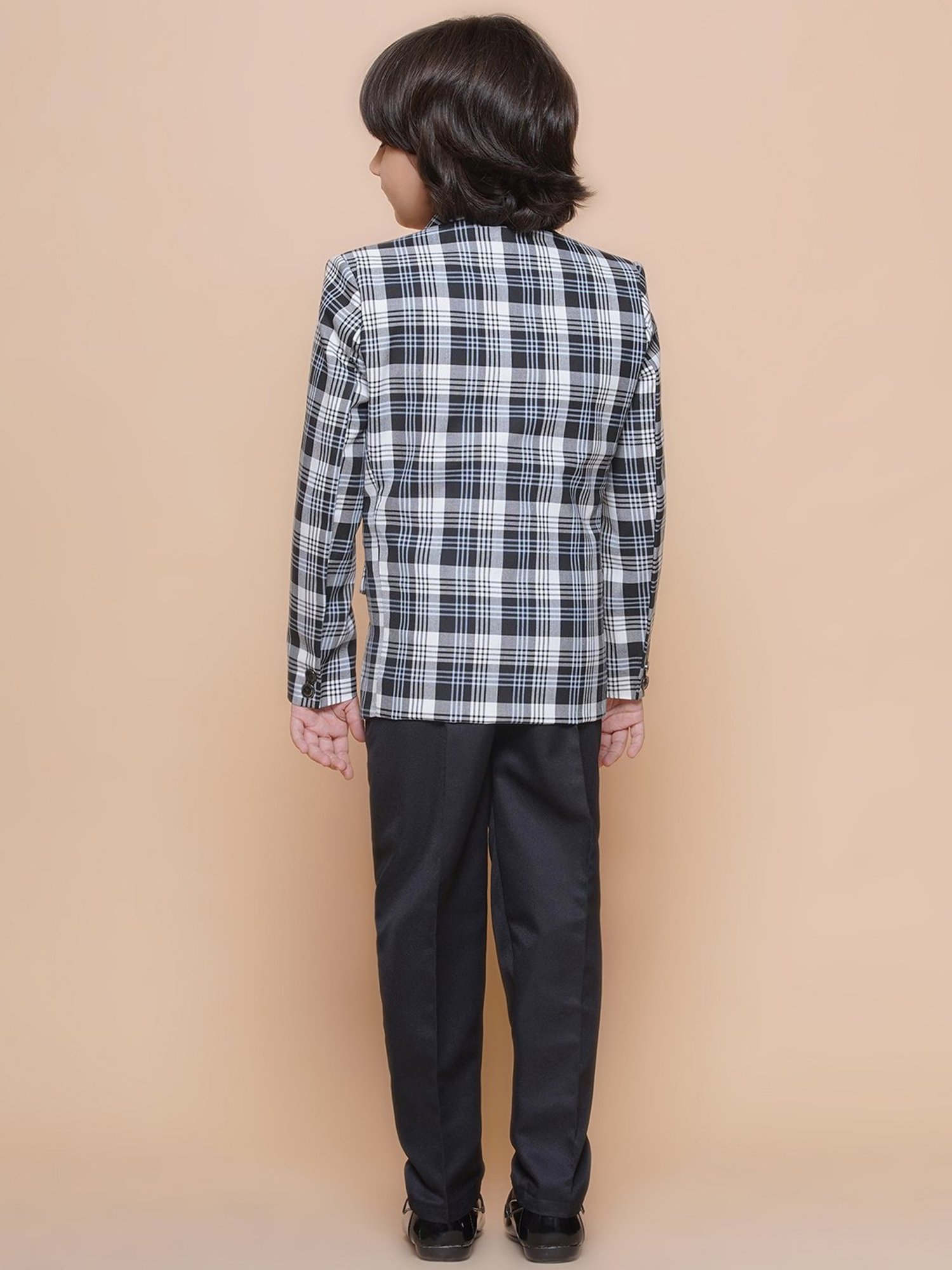 AJ Dezines Kids Sky Blue & Black Solid Full Sleeves Shirt, Pants, Coat, Waistcoat with Tie