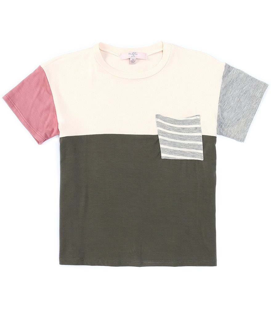 Moa Moa Big Girls 7-16 Short-Sleeve Colorblock Pocket Boxy Knit Tee