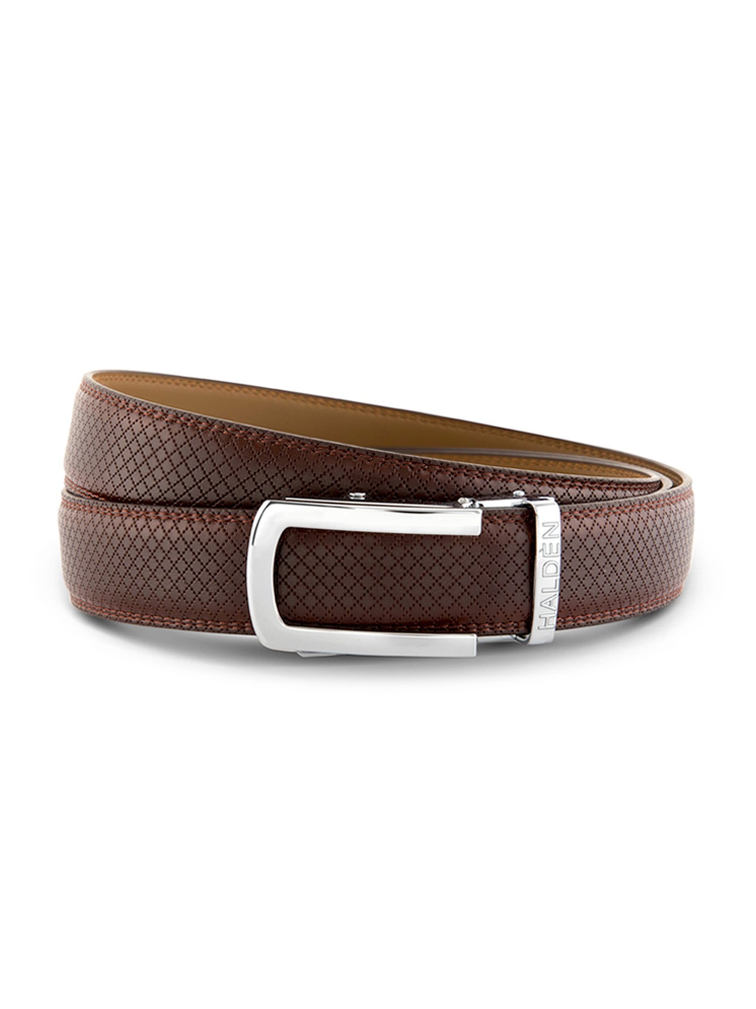 Halden Brown Theo Textured Formal Belt With Classic Silver Glossy Buckle
