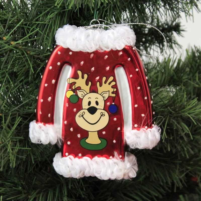 Holiday Ornament 5.0" Ugly Sweater Reindeer Houses Bells  -  Tree Ornaments