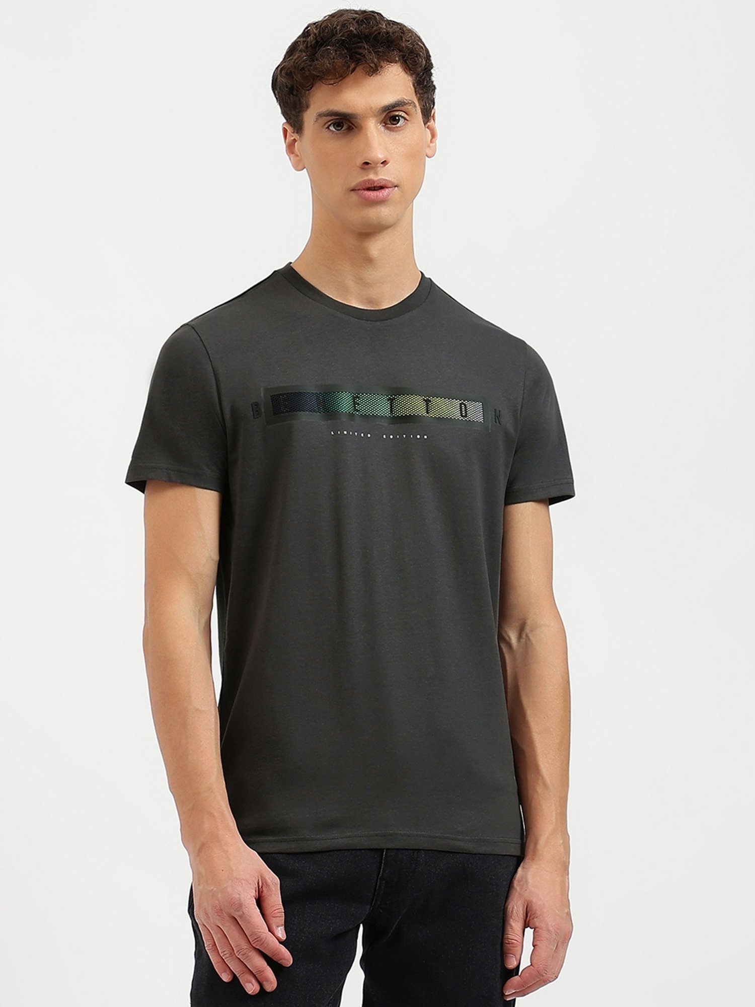 United Colors Of Benetton Grey Regular Fit Printed T-Shirt