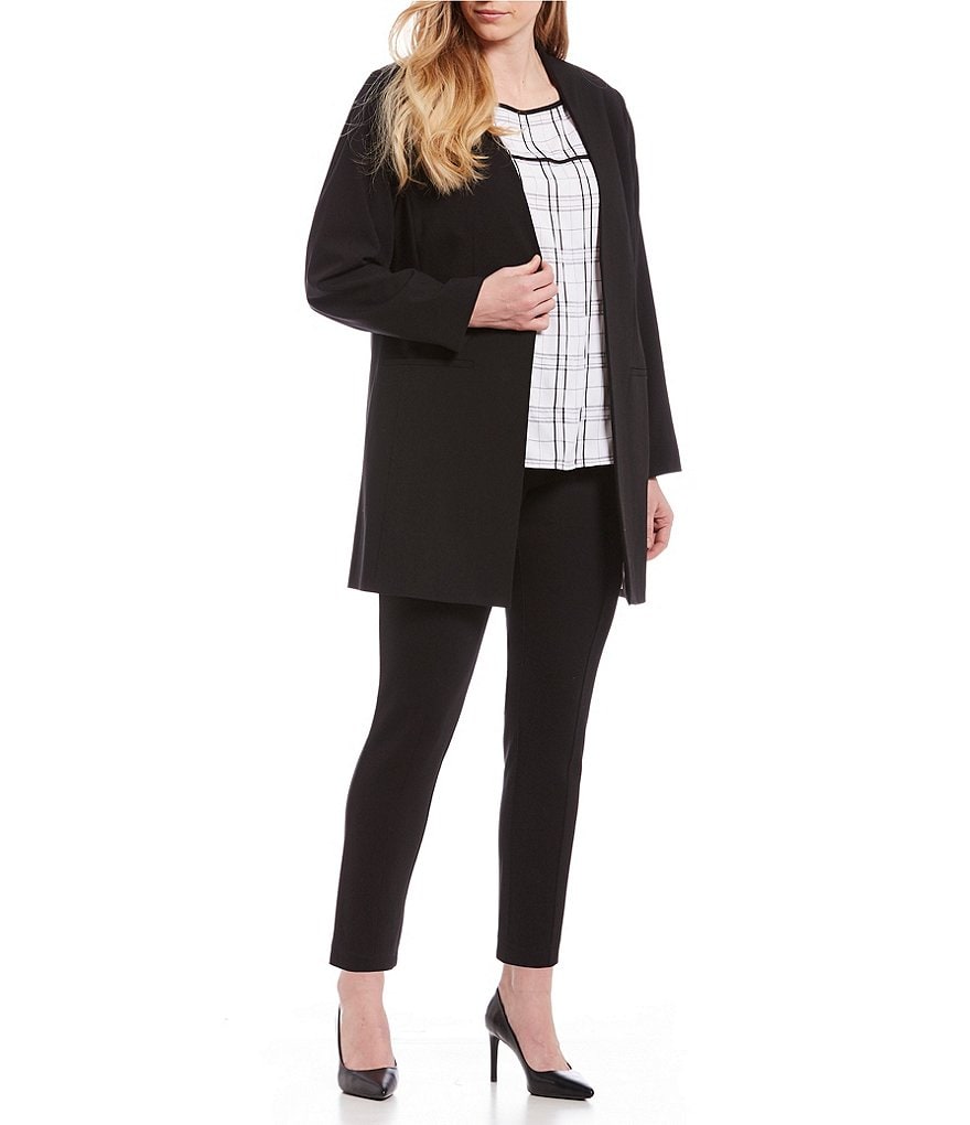 Kasper Plus Size Stretch Crepe Stand Combo Collar One Button Jacket