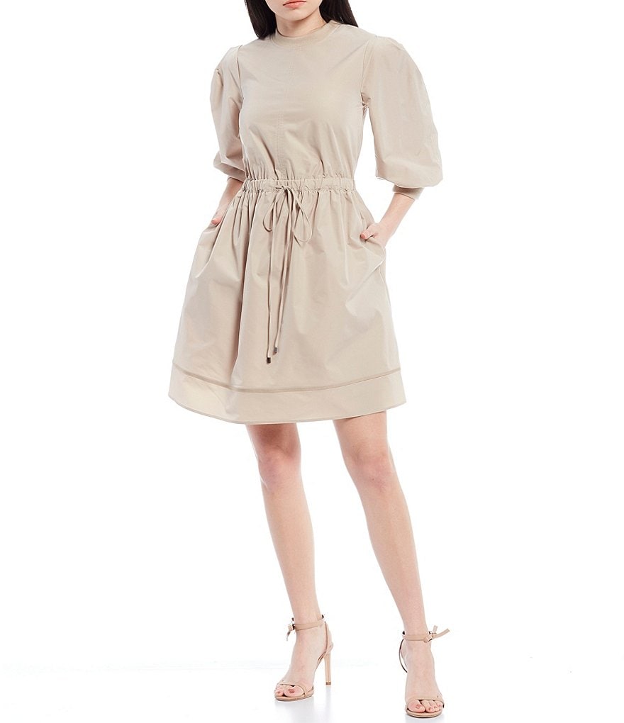 LDT Anna 3/4 Sleeve Drawstring Puff Dress
