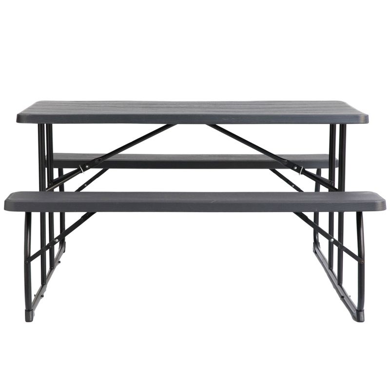 Gardenised Gray Outdoor Foldable Woodgrain Portable Picnic Table Set