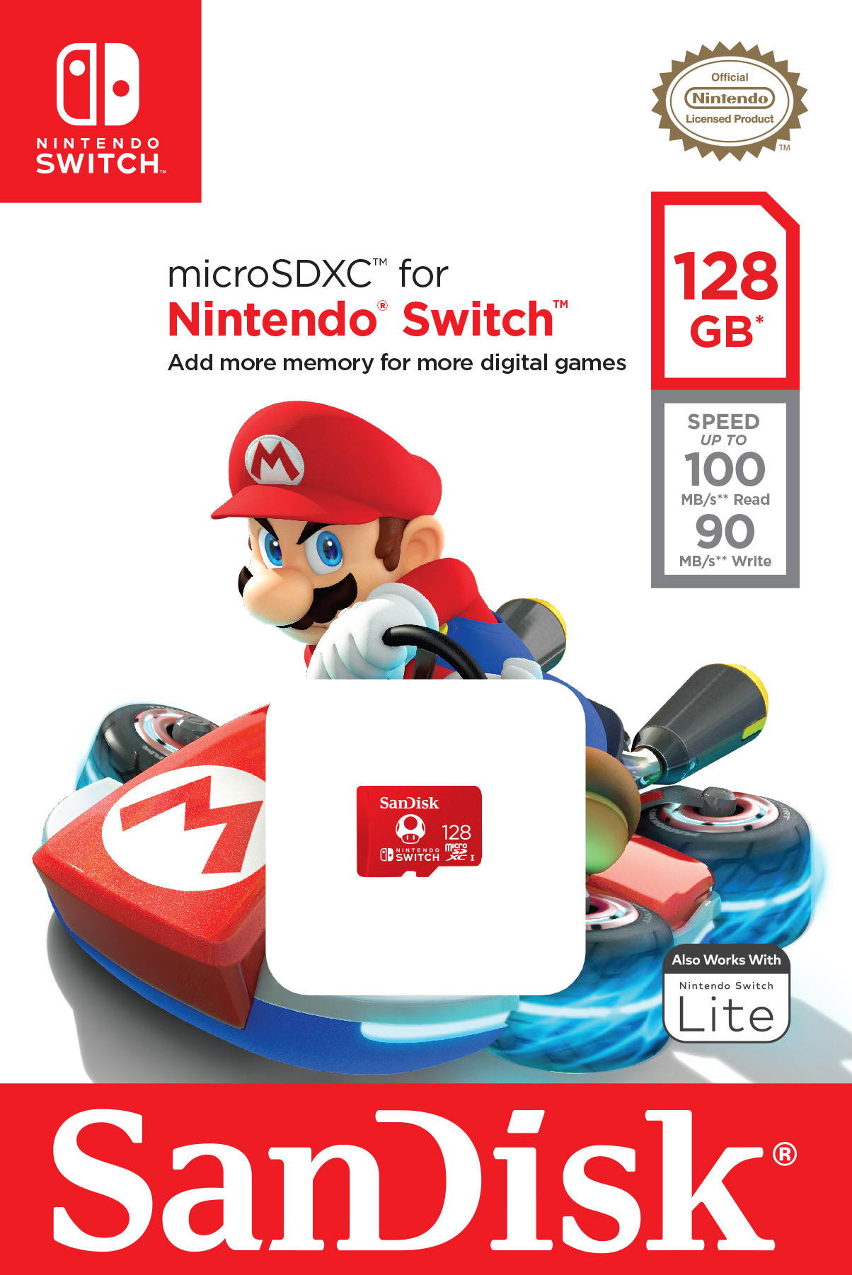 SanDisk 128GB microSDXC UHS-I for Nintendo Switch, Speed Up to 100MB/s (SDSQXAO-128G-GNCZN)