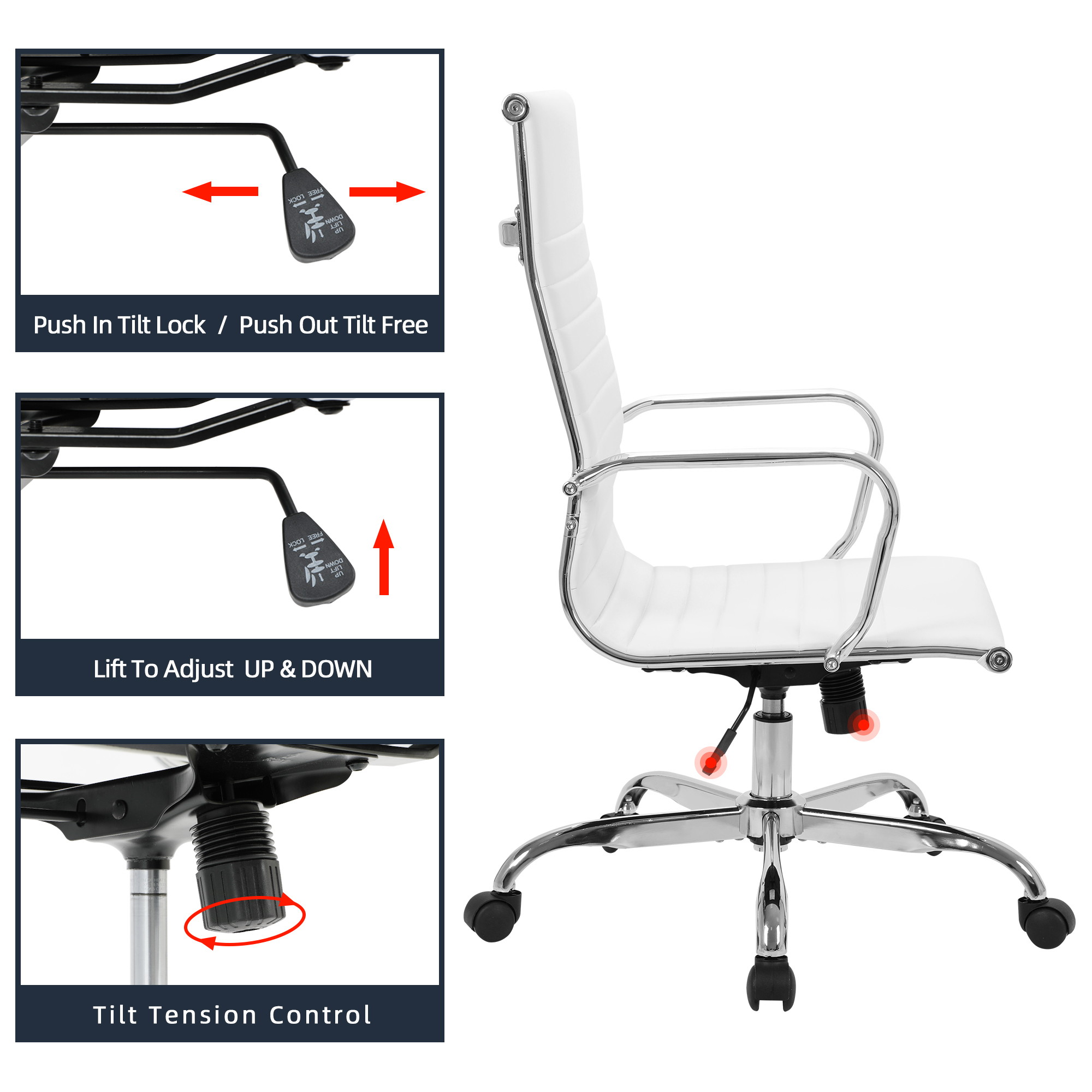 High Back Office Chair Home Desk Chair PU Leather Black