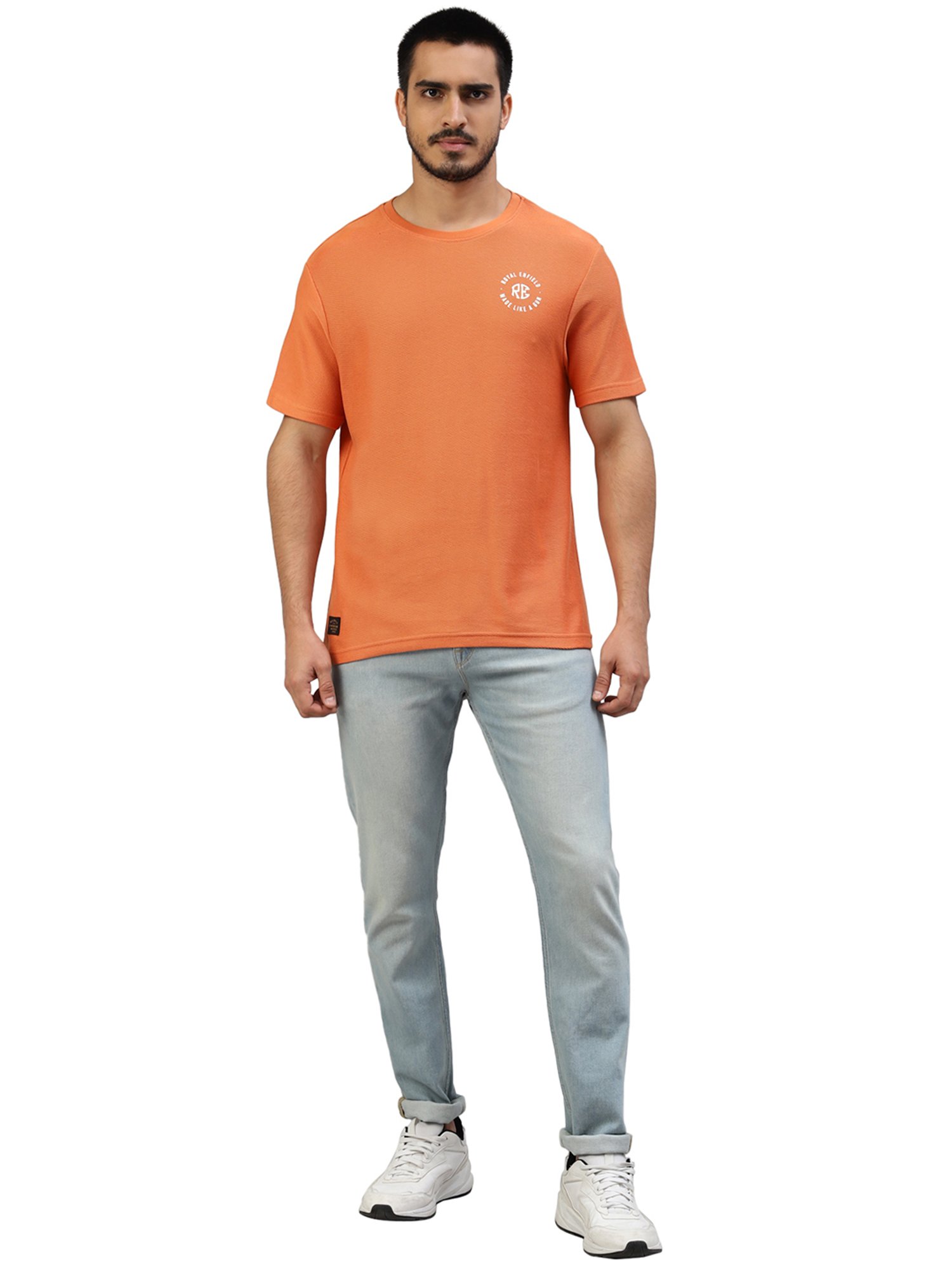 Royal Enfield MLG Classic Peach Regular Fit Logo Print Crew T-Shirt