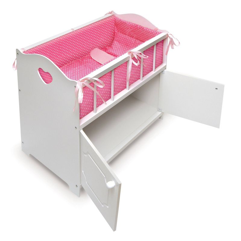 Badger Basket Storage Doll Crib with Bedding and Free Personalization Kit - White