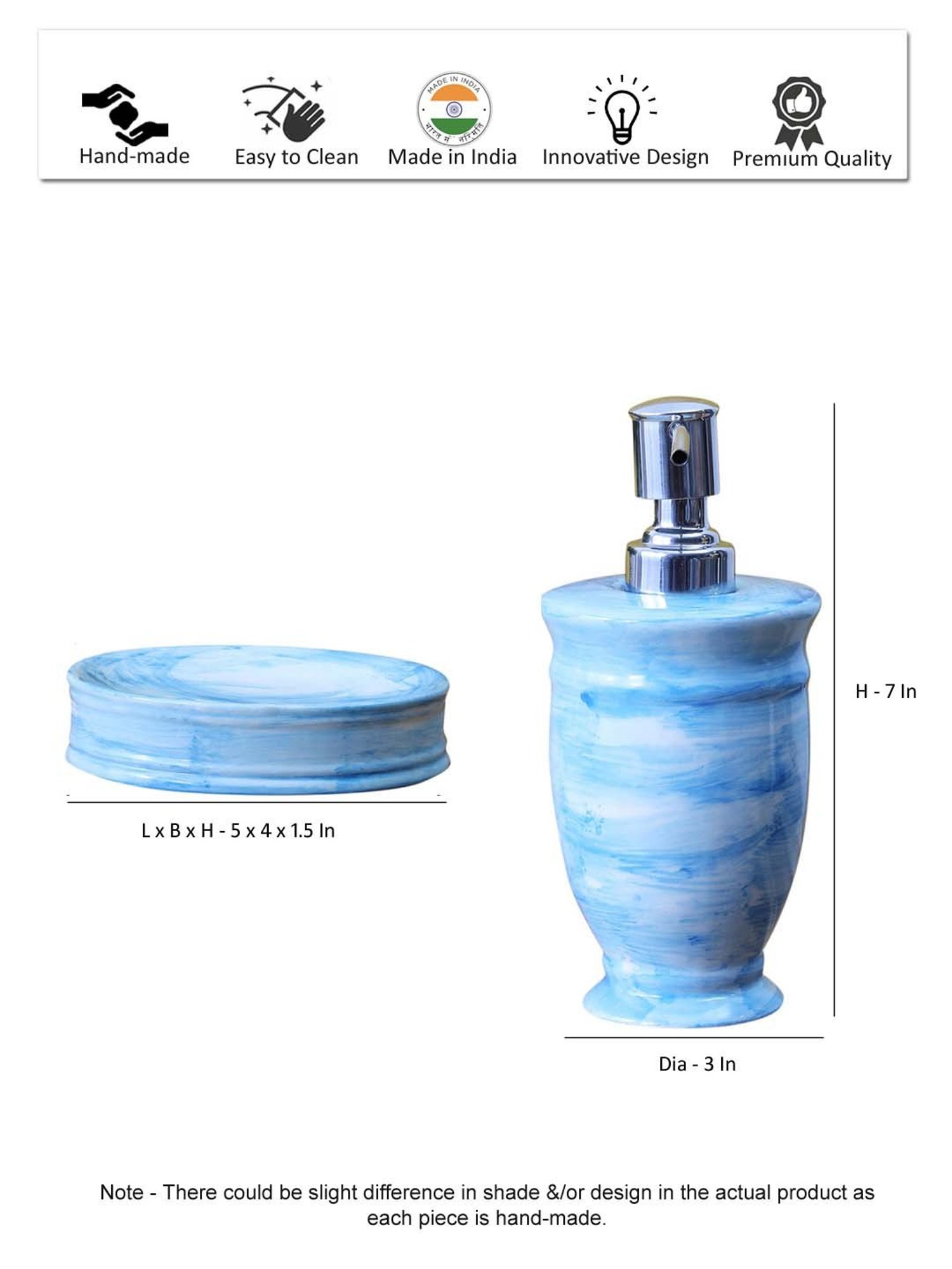 VarEesha Sky Blue Ceramic Bath Accessories - Set of 2