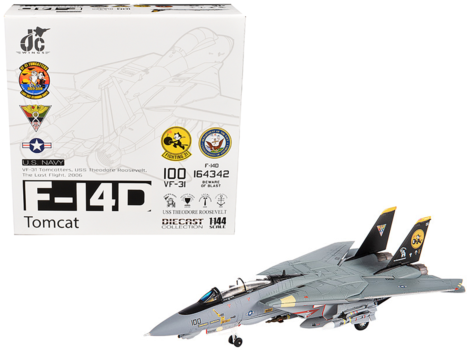 Grumman F-14B Tomcat Fighter Aircraft "VF-103 Jolly Rogers USS George Washington" (2000) United States Navy "Air Power Series" 1/72 Diecast Model by Hobby Master