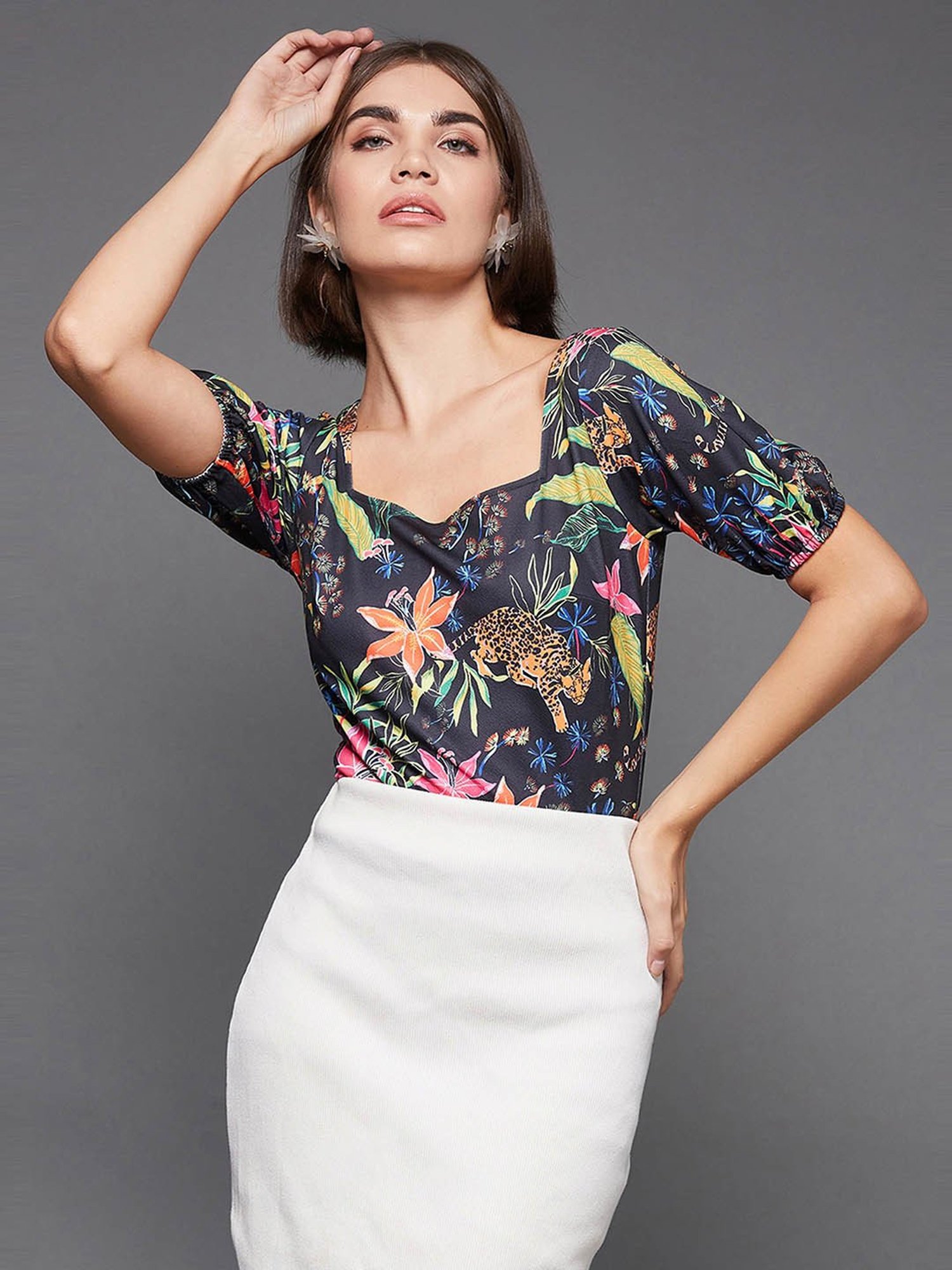 Miss Chase Multicolor Floral Print Top