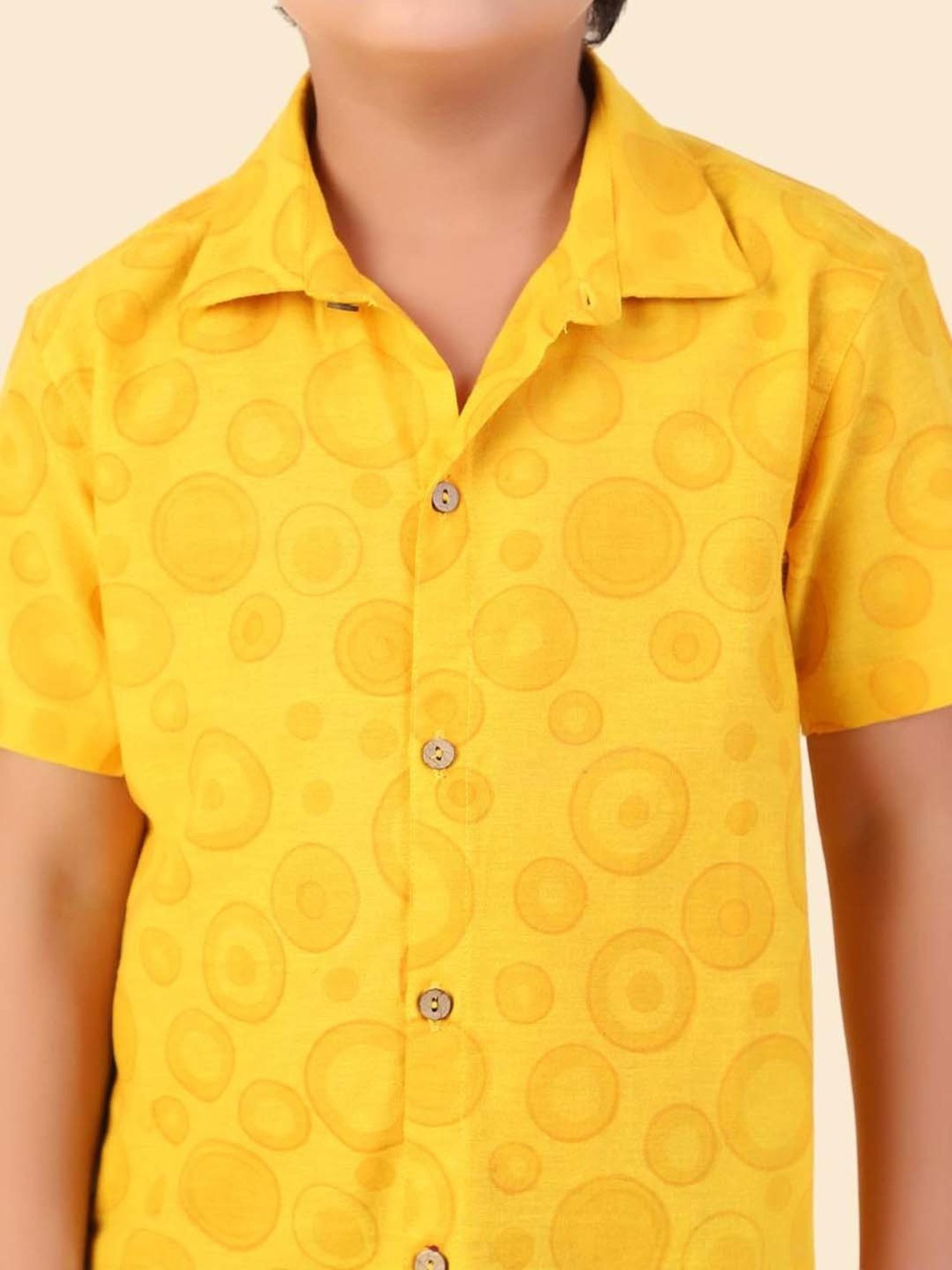 Fabindia Kids Yellow Cotton Printed Shirt
