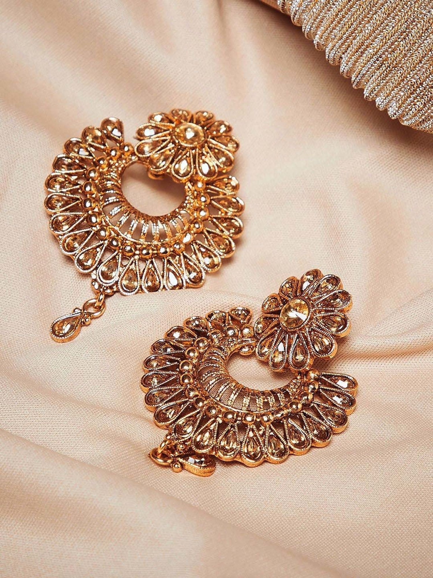 Panash Gold-Plated Crescent Shaped Handcrafted Chand Bali Earrings