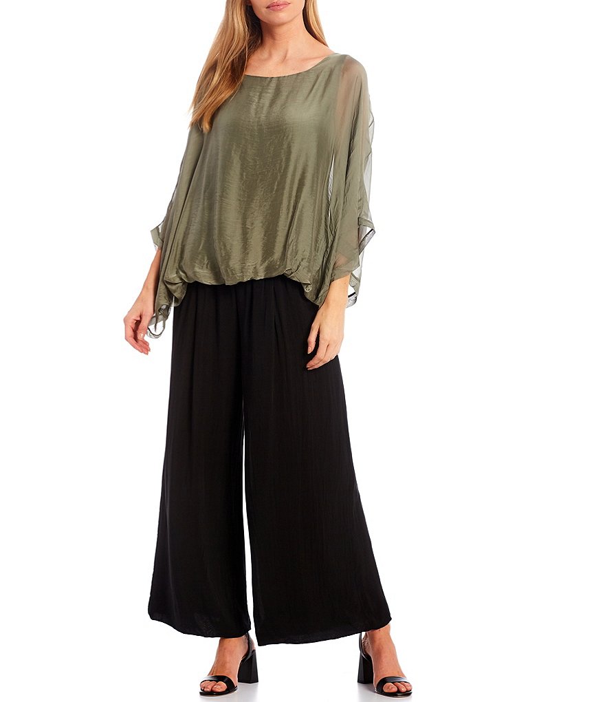 M Made in Italy Silk Blend 3/4 Sleeve Bubble Hem Poncho Top