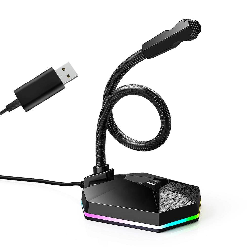 Professional USB Capacitive Microphone Desktop PC Studio Micphone Noise reduction Flexible Mic with RGB Light for Live Streaming
