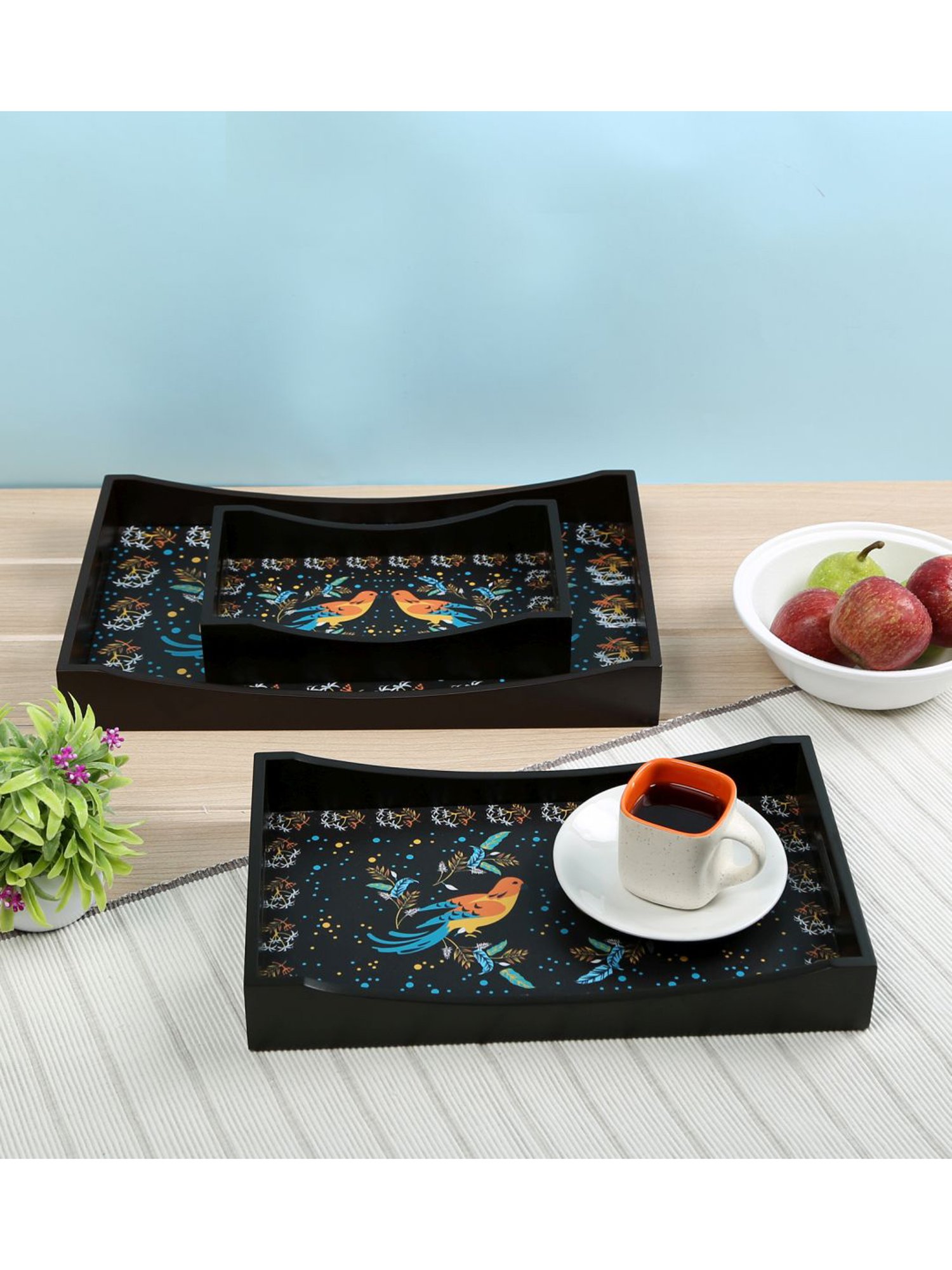 Crayton Birds Printed MDF Rectangular Serving Tray - Set of 3